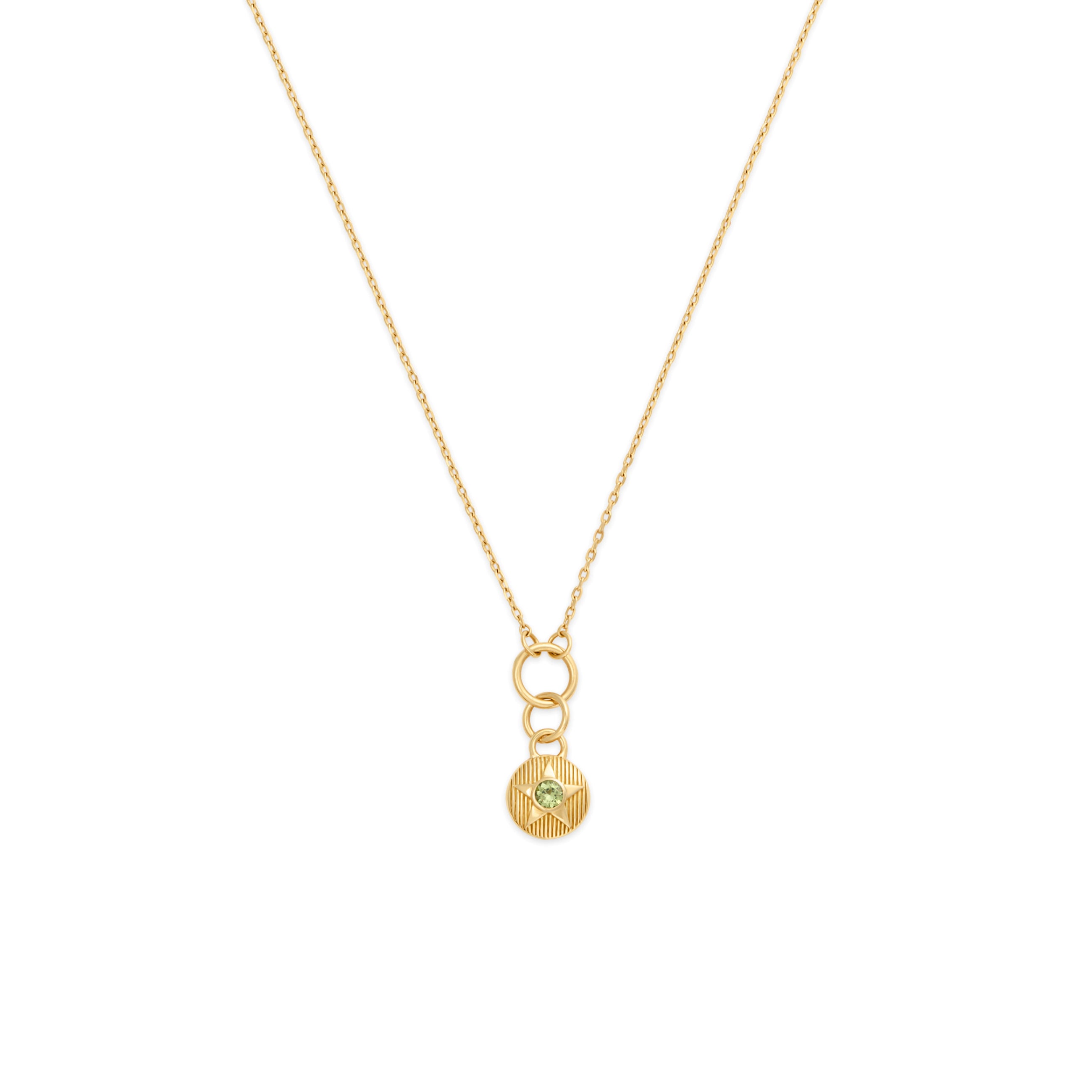 Foundrae Foundation | August Birthday Starstone Thread Necklace | Peridot, Yellow Gold