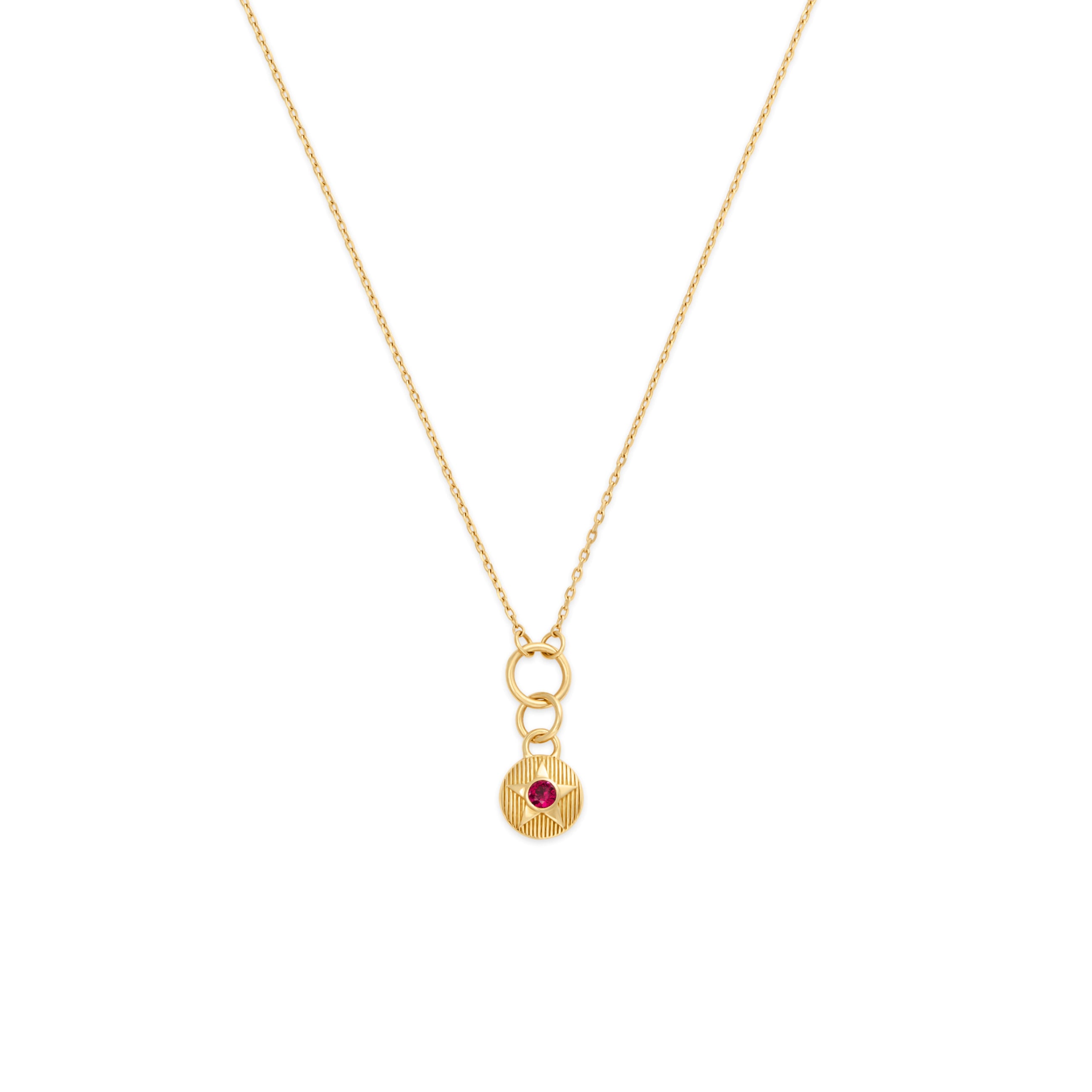 Foundrae Foundation | July Birthday Starstone Thread Necklace | Ruby, Yellow Gold