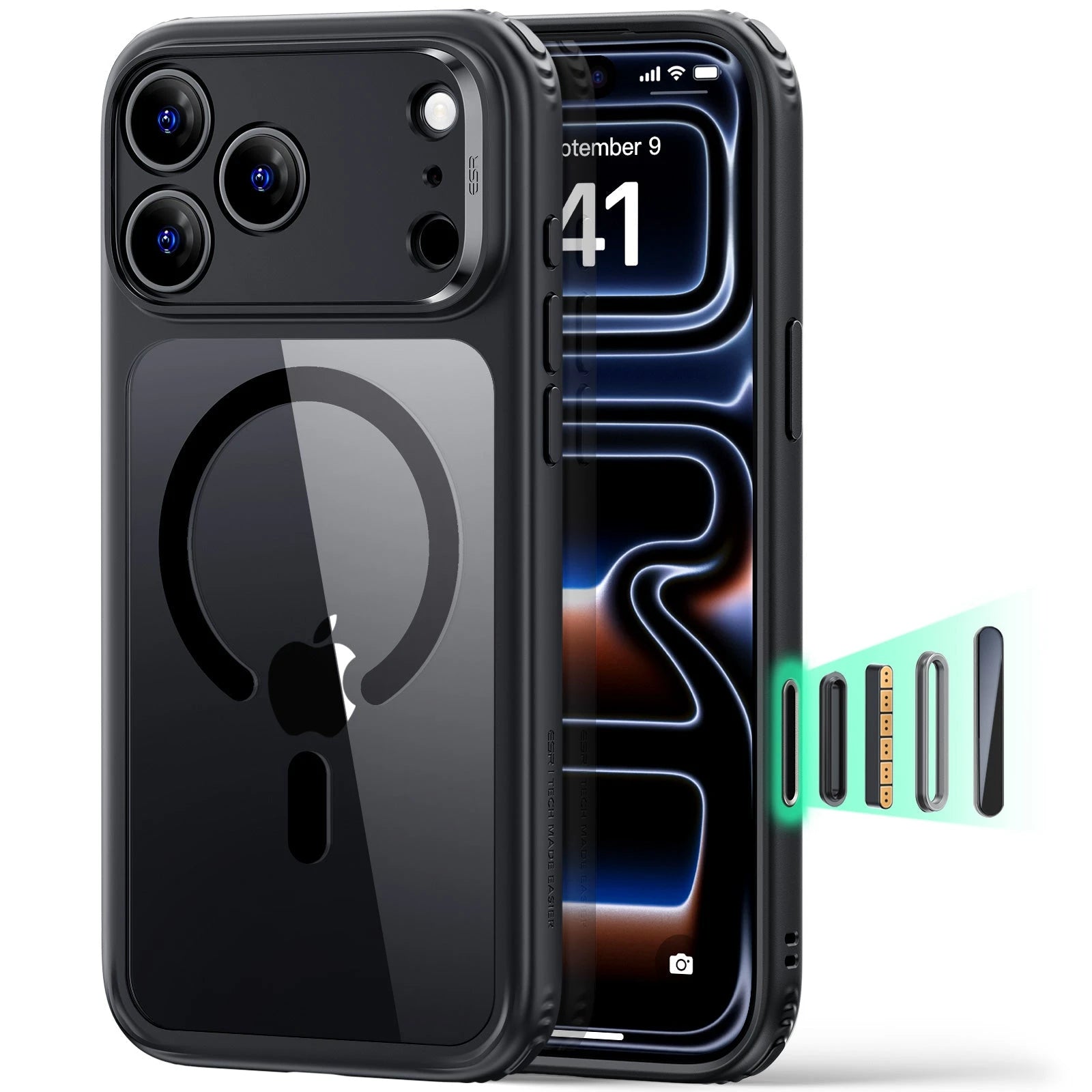 ESR iPhone 2026 Pro Max Classic Hybrid Magnetic Case with Camera Control - Clear Black