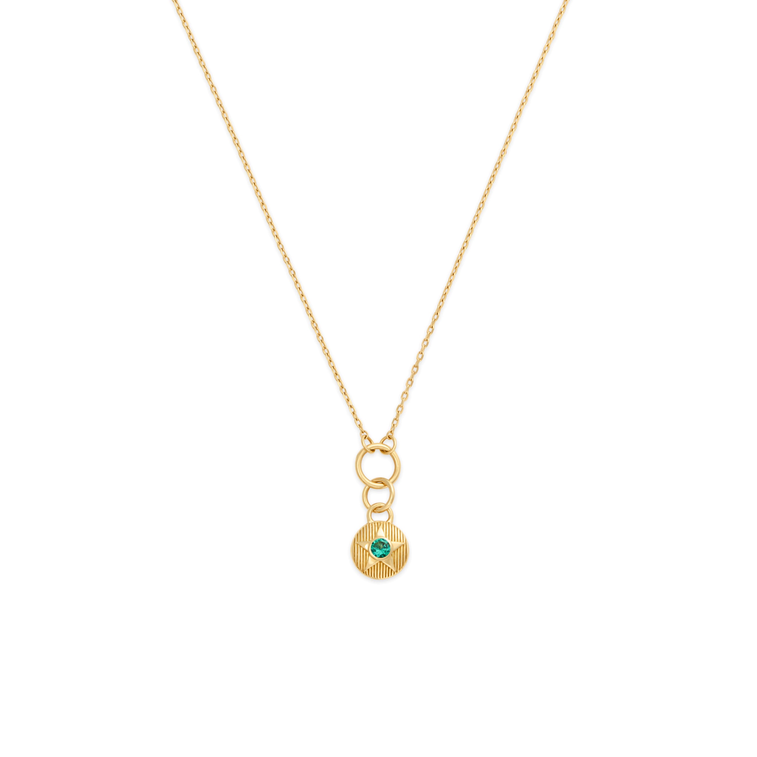 Foundrae Foundation | May Birthday Starstone Thread Necklace | Emerald, Yellow Gold