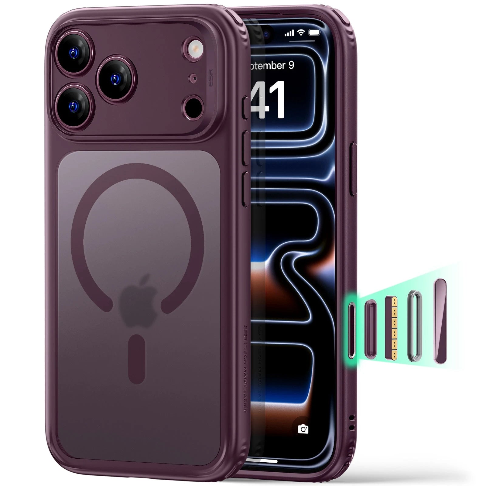 ESR iPhone 2026 Pro Classic Hybrid Magnetic Case with Camera Control - Frosted Deep Burgundy