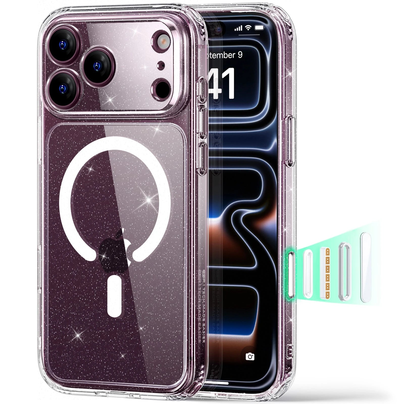 ESR iPhone 2026 Pro Classic Hybrid Magnetic Case with Camera Control - Clear Shimmer