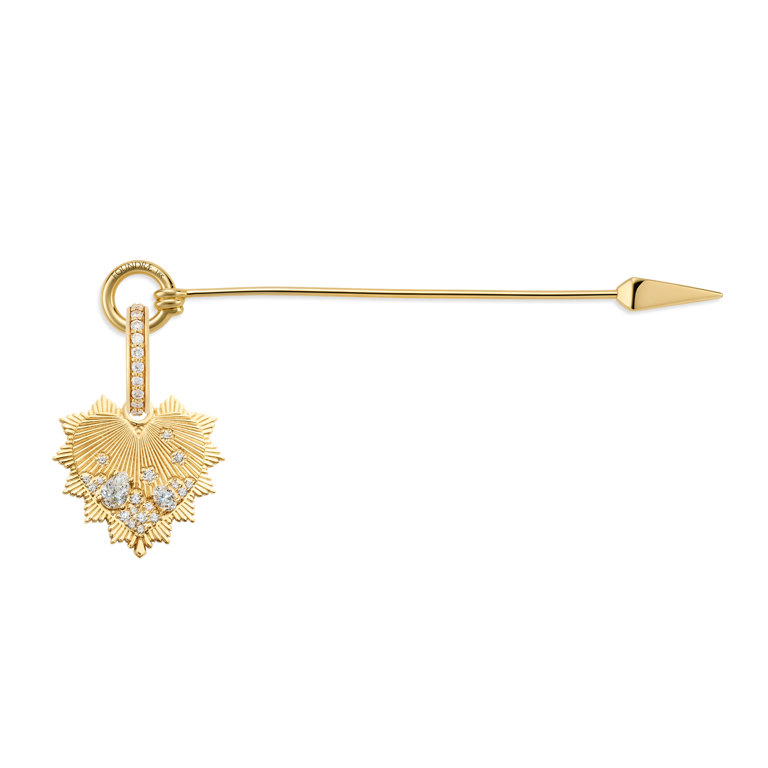 Foundrae True Love | Encrusted Heart Love Token Stick Pin | Diamonds, Yellow Gold