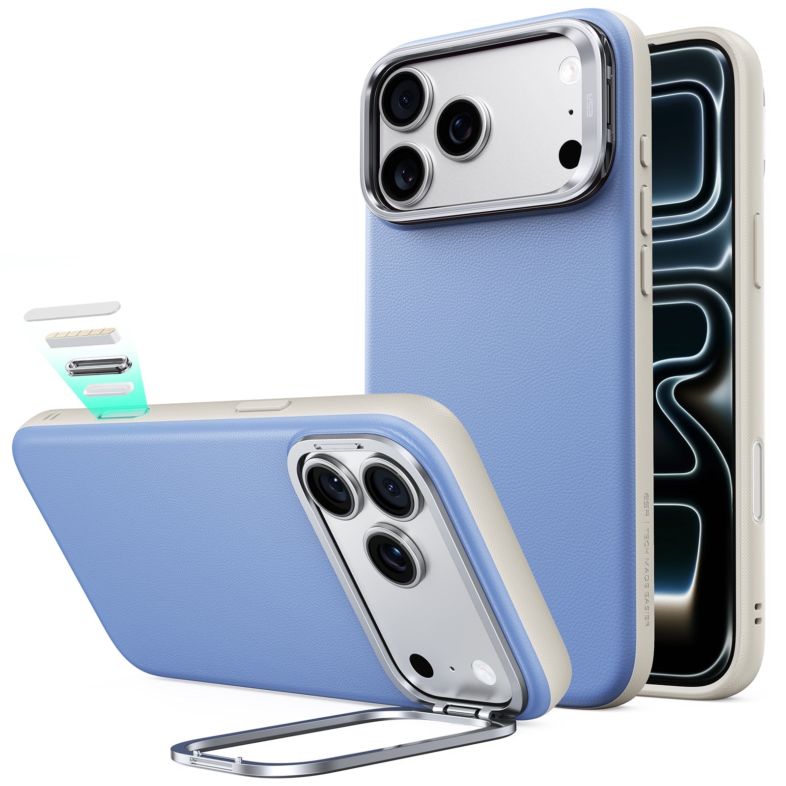 ESR iPhone 2026 Pro Max Atelier Magnetic Case with Camera Control and Flex Stand - Misty Blue
