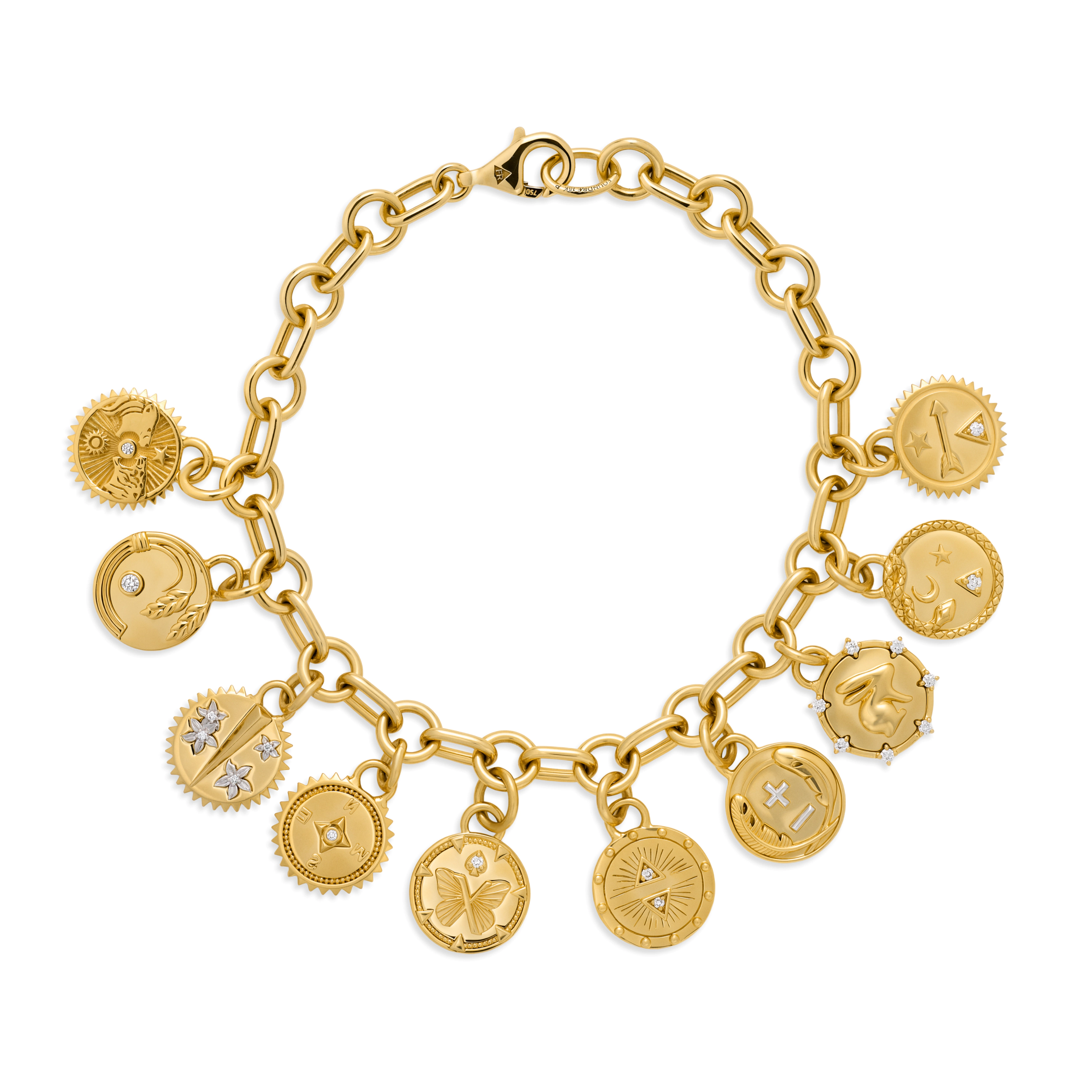 Foundrae Reverie | Butterfly and Multi-Tenet Small Mixed Link Bracelet | Diamonds, Mixed Gold