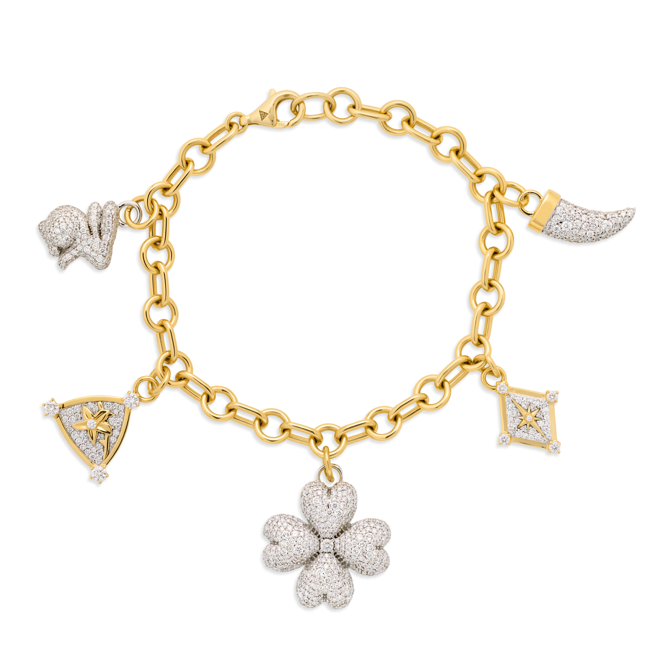 Foundrae True Love - Resilience | Snow Pavé Four Heart Clover and Blossoms Small Mixed Link Bracele