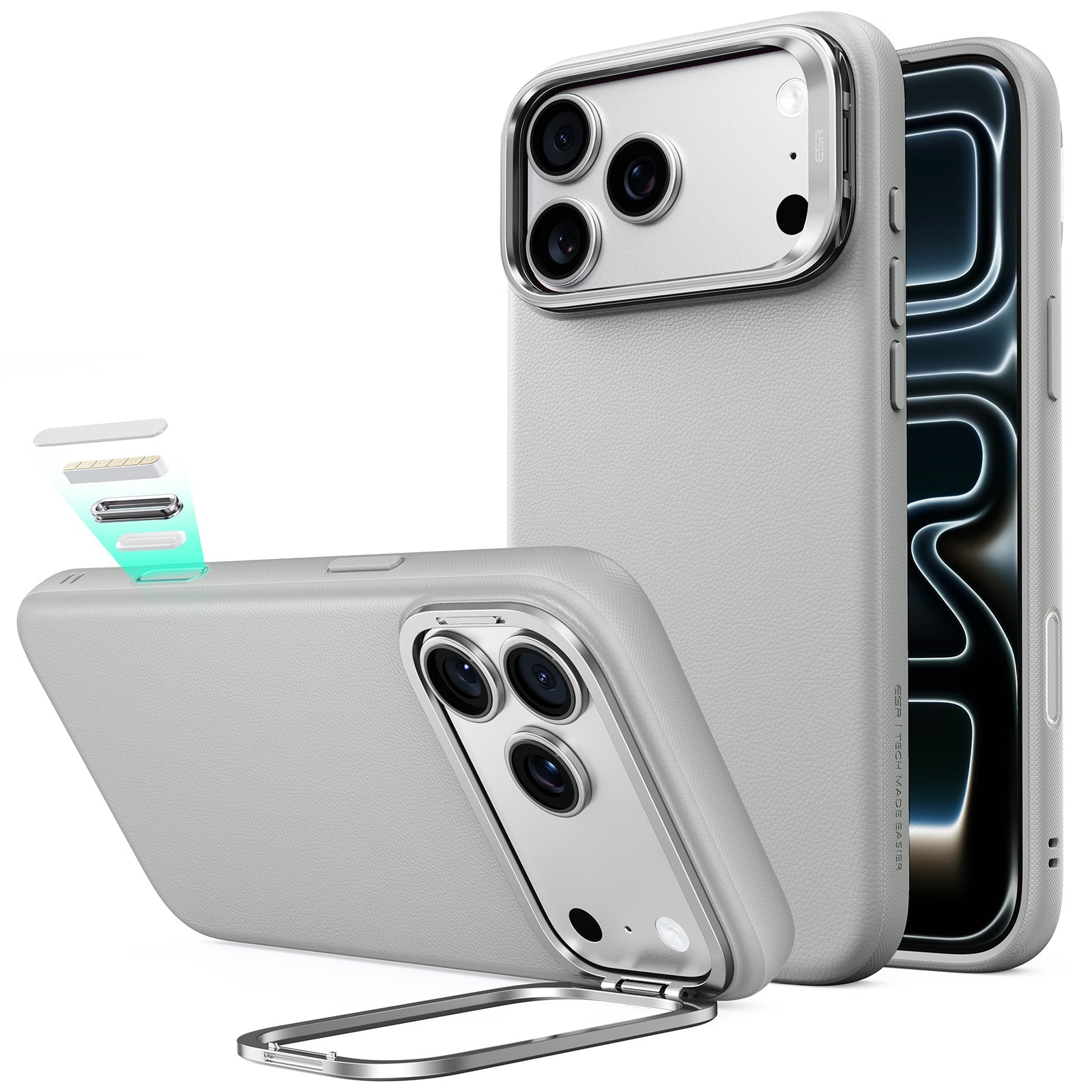 ESR iPhone 2026 Pro Atelier Magnetic Case with Camera Control and Flex Stand - Light Gray