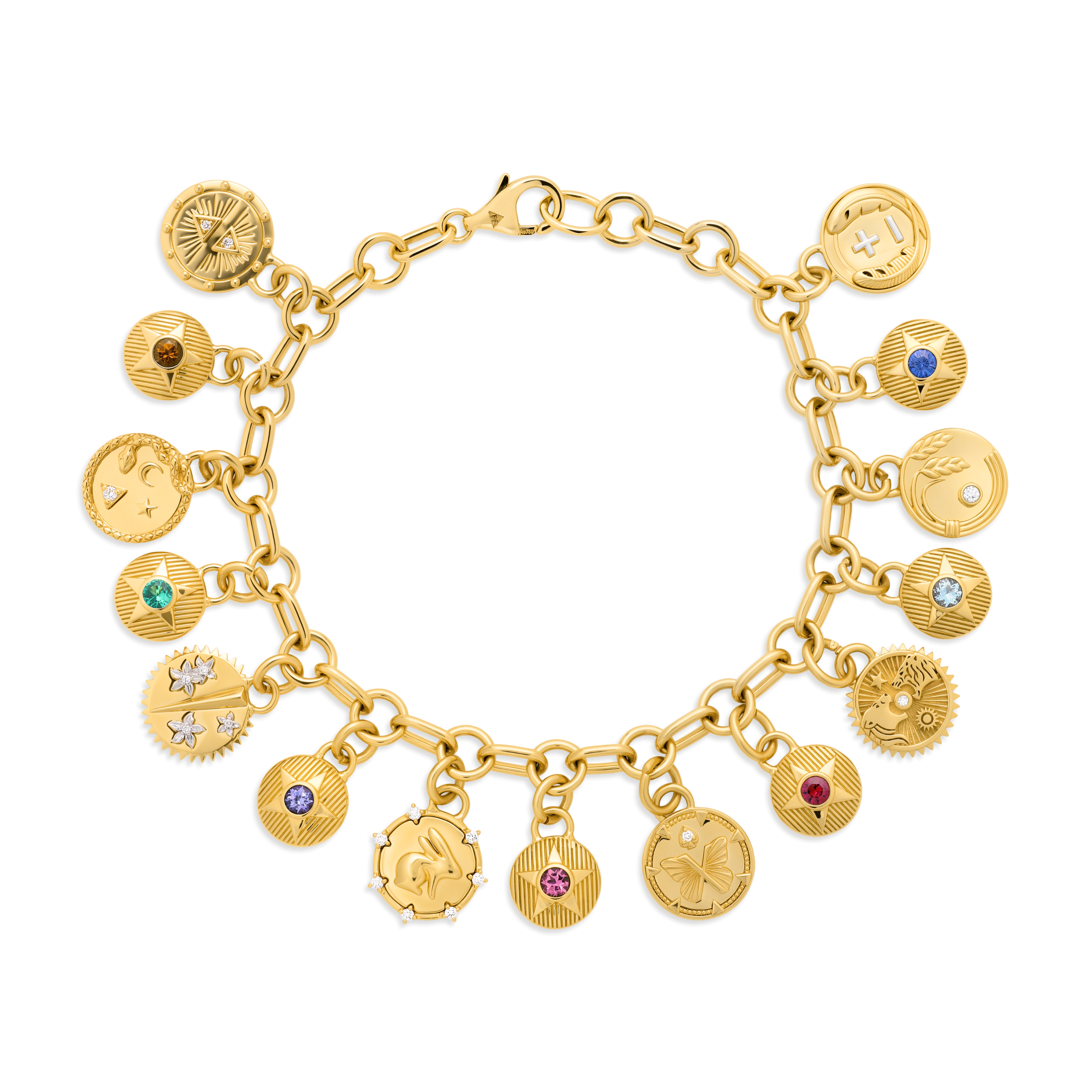 Foundrae Foundation | Tenets and Birthday Starstone Small Mixed Link Bracelet | Multi-Stone, Yellow