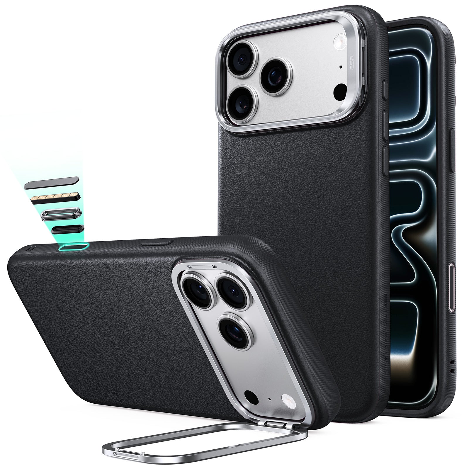ESR iPhone 2026 Pro Atelier Magnetic Case with Camera Control and Flex Stand - Black