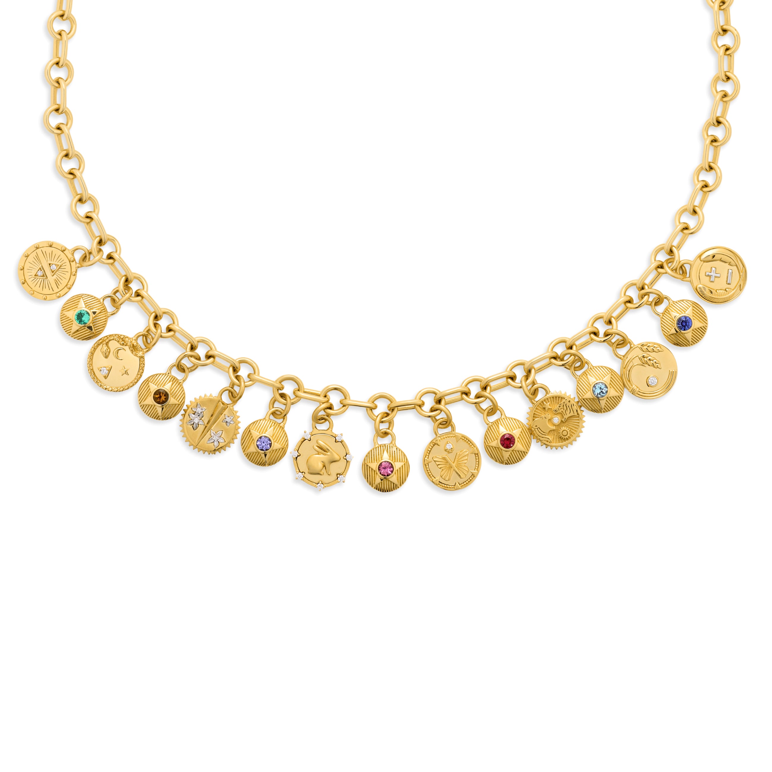 Foundrae Foundation | Tenets and Birthday Starstone Small Mixed Link Necklace | Multi-Stone, Yellow