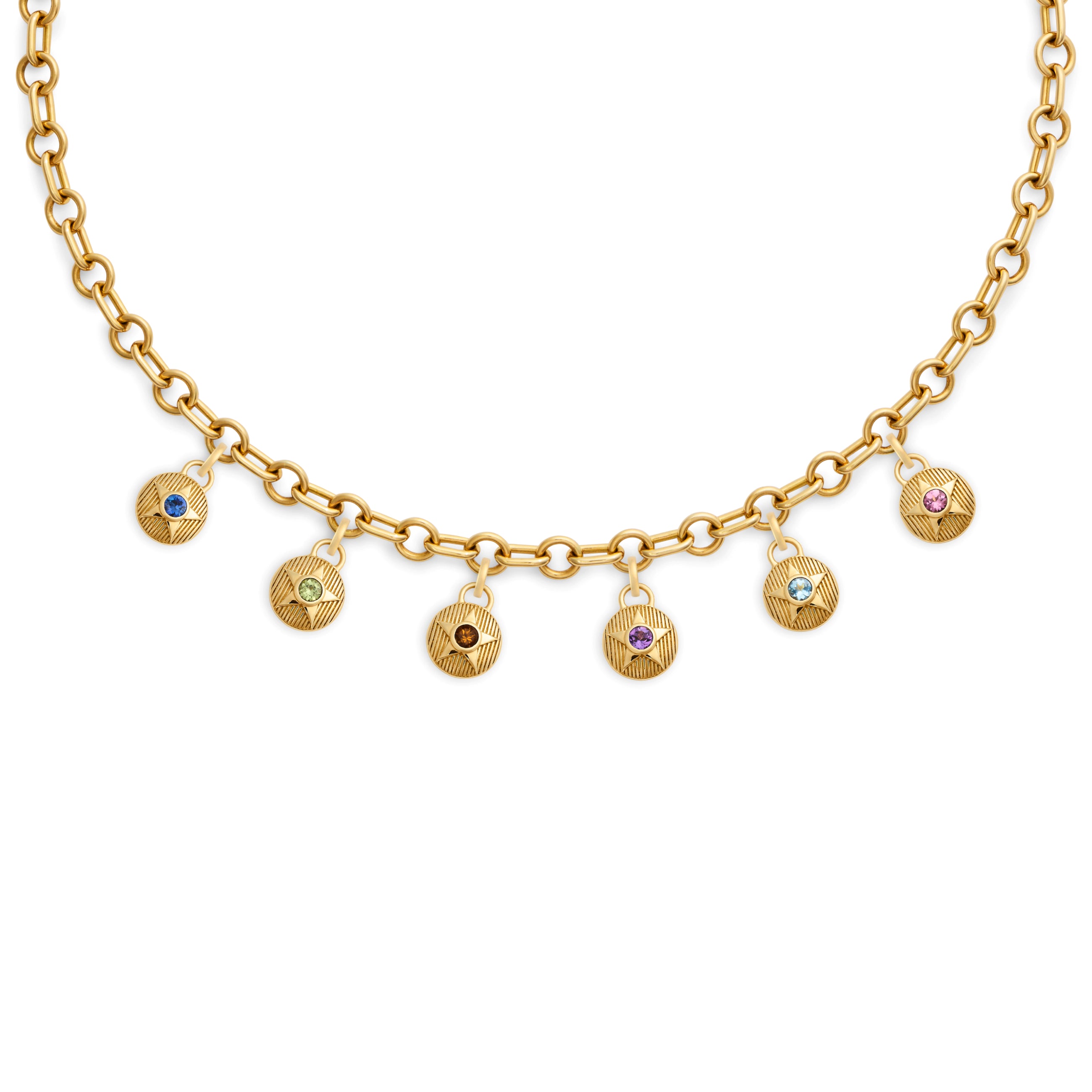 Foundrae Foundation | Birthday Starstone Small Mixed Link Necklace | Multi-Stone, Yellow Gold