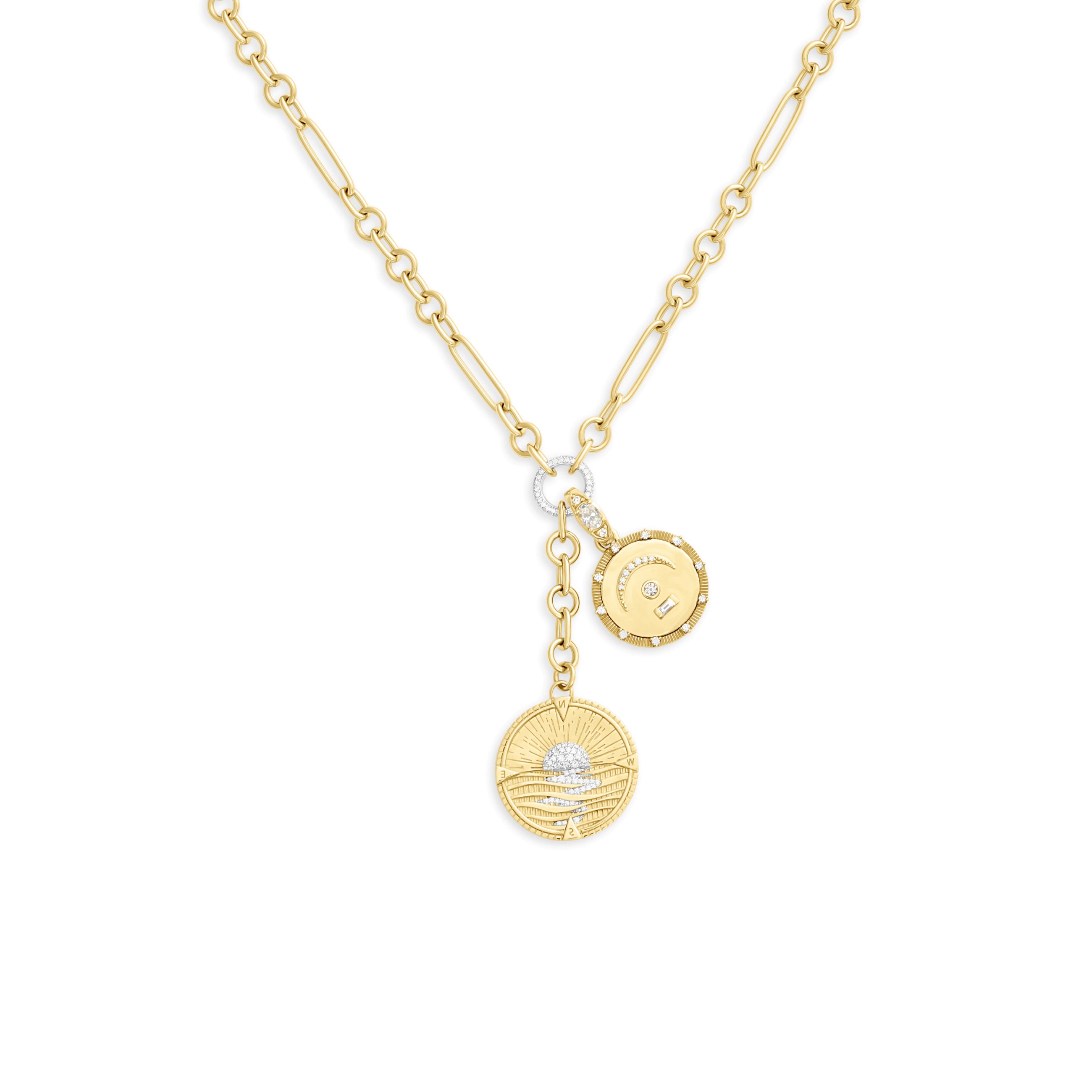 Foundrae Internal Compass | New Beginnings and Pause Small Mixed Clip Extension Necklace | Diamonds