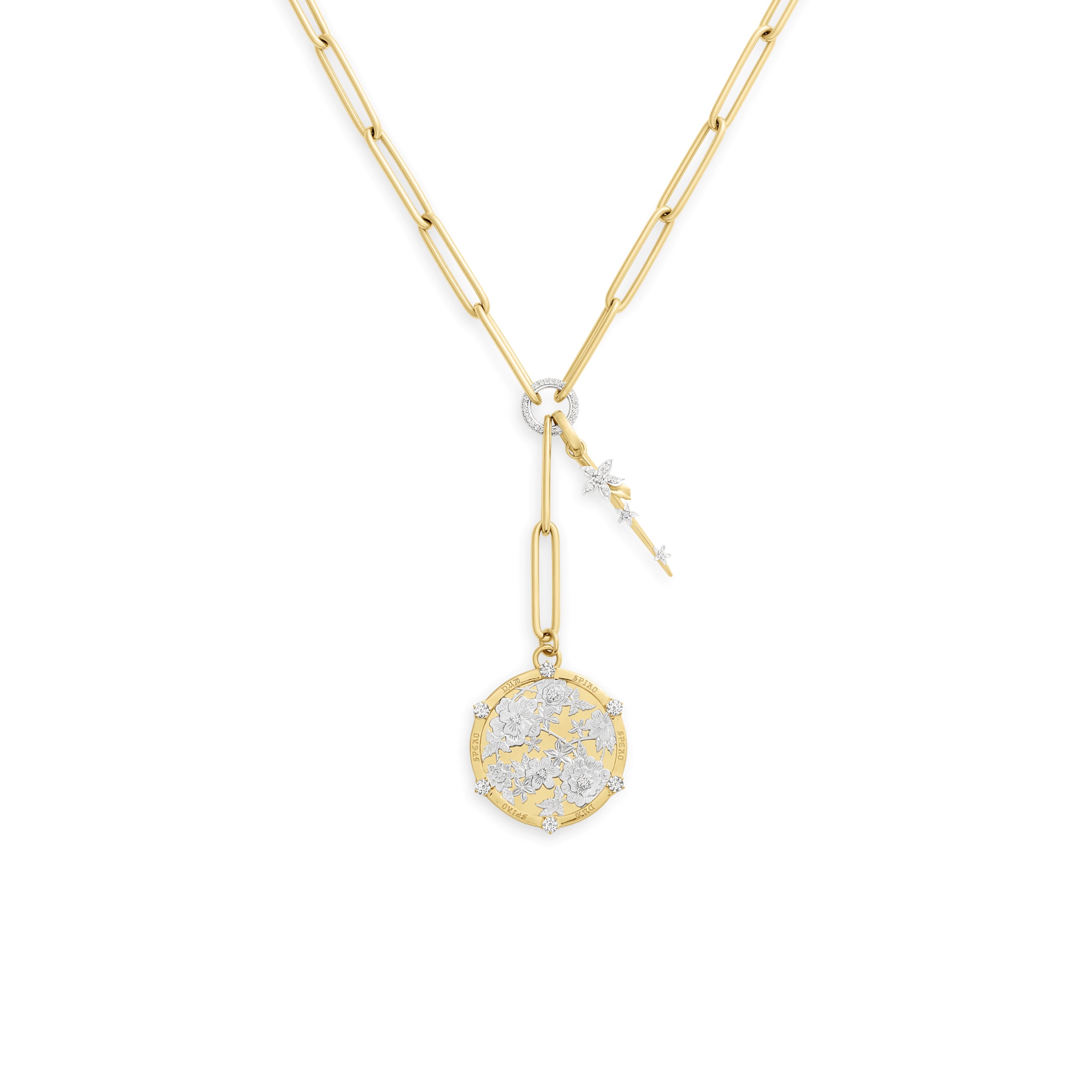Foundrae Resilience | Floral Screen and Thorn Large Clip Extension Necklace | Diamonds, Mixed Gold