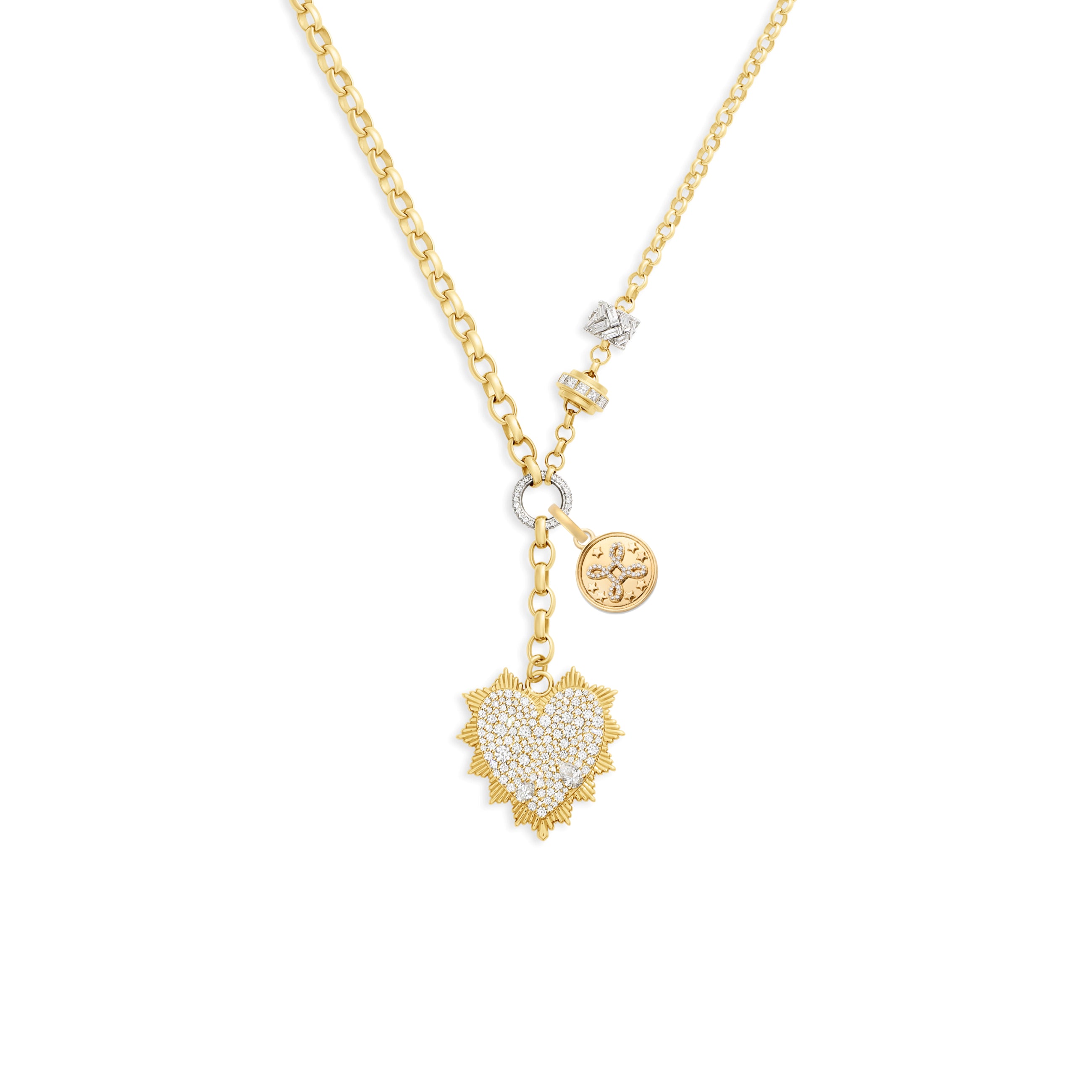 Foundrae True Love | Snow Pavé Heart Love Token and 'Love Knot' Heavy Mixed Belcher Extension Neckl