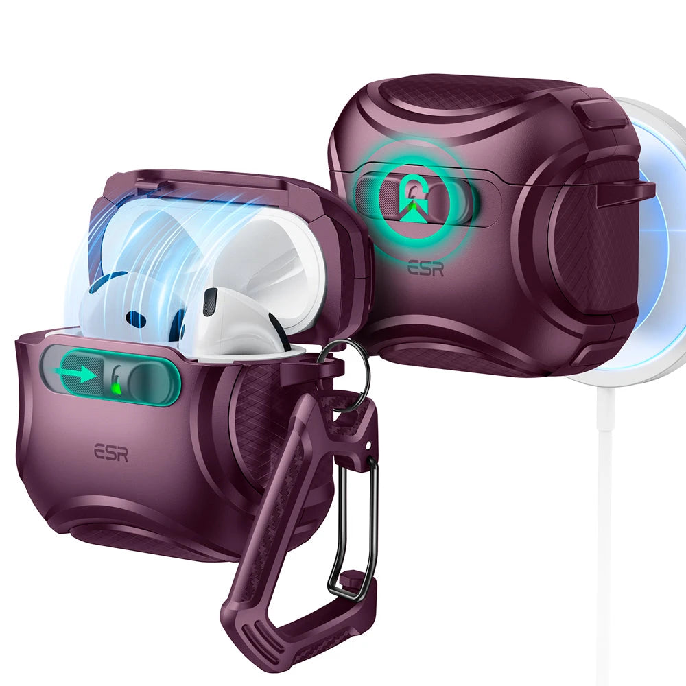 ESR AirPods 4 Cyber FlickLock Case (HaloLock) - Burgundy