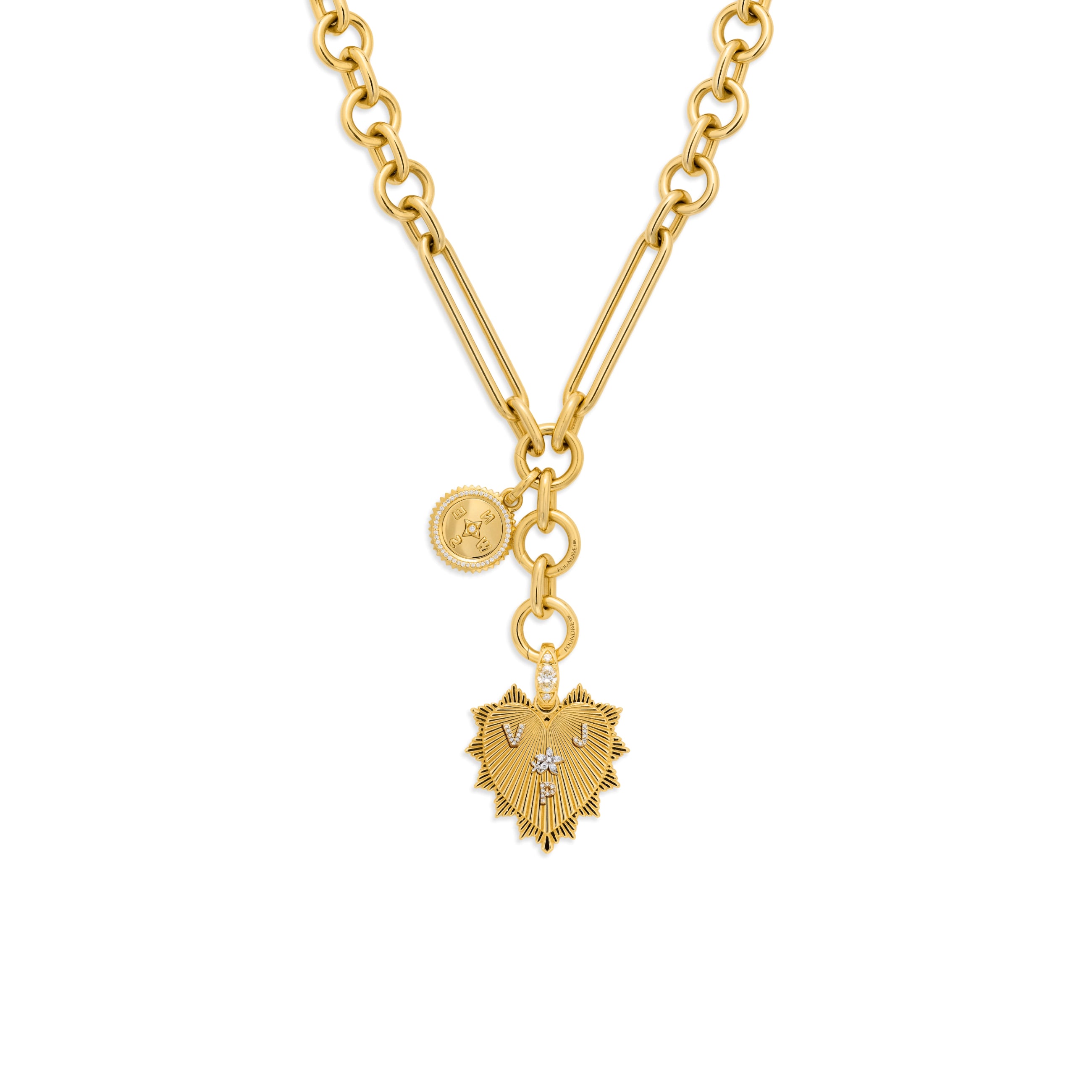 Foundrae Personalized - True Love | Custom Heart Love Token and Internal Compass Oversized Mixed Cl