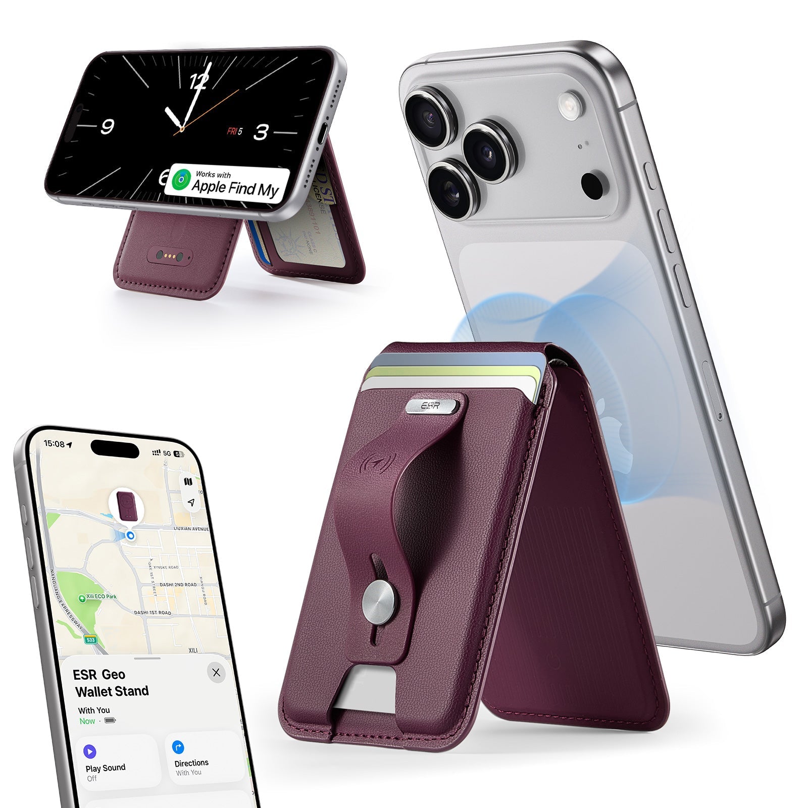 ESR Geo Magnetic Wallet Stand (Grip) - Burgundy