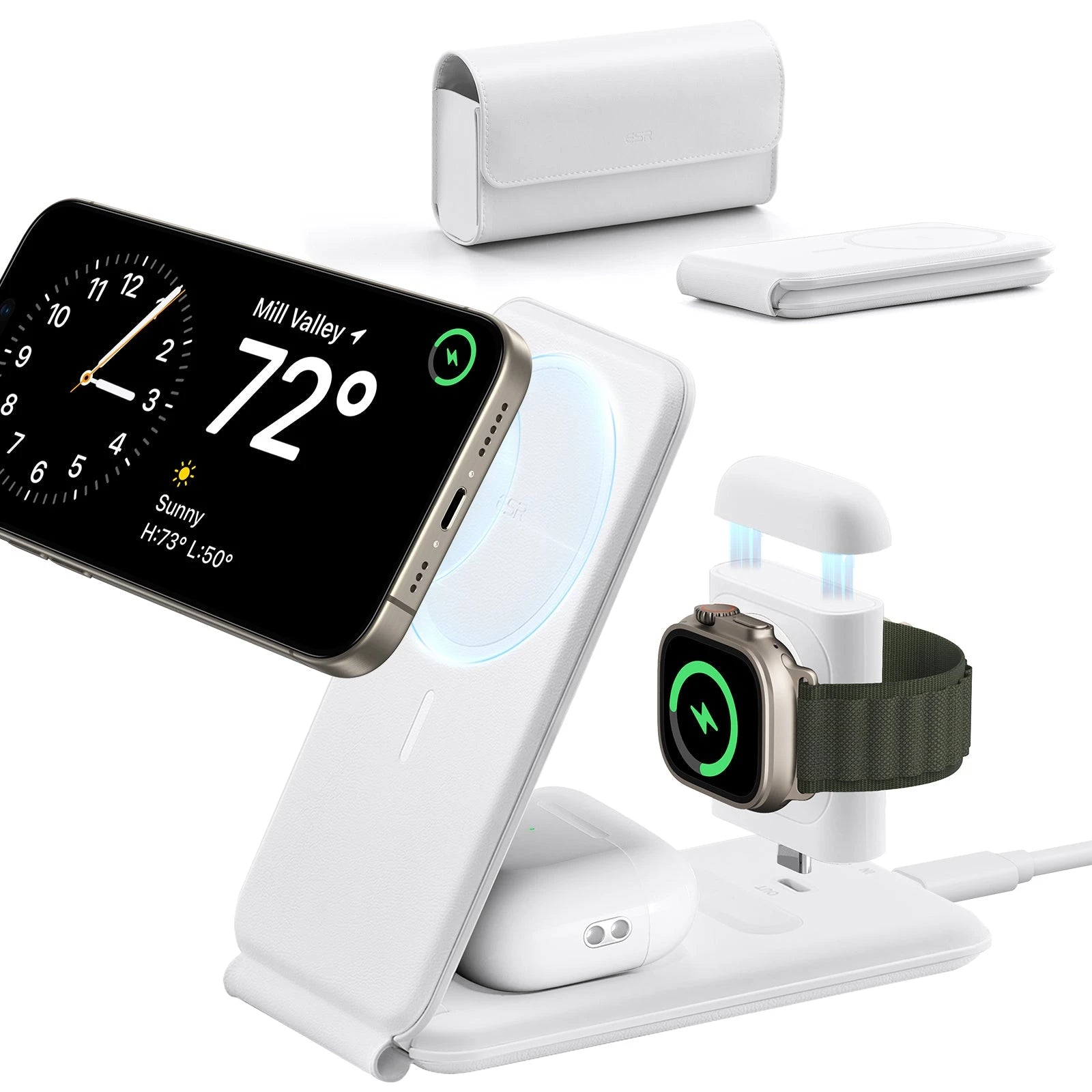 ESR HaloLock™ 3-in-1 Travel Wireless Charging Set - White - AU Plug