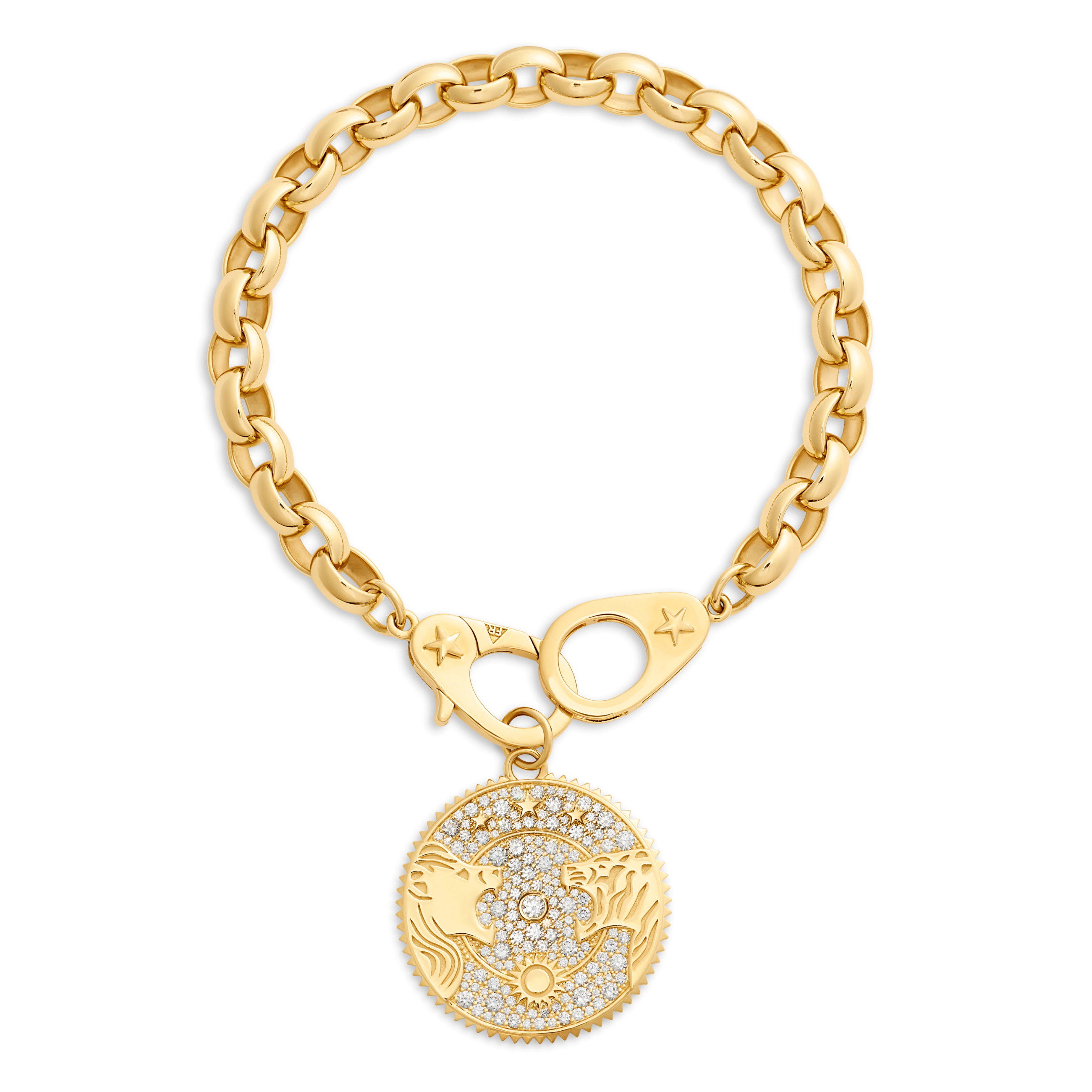 Foundrae Strength | Solar & Lunar Oversized Belcher Bracelet with Sister Hooks | Diamonds, Yellow G
