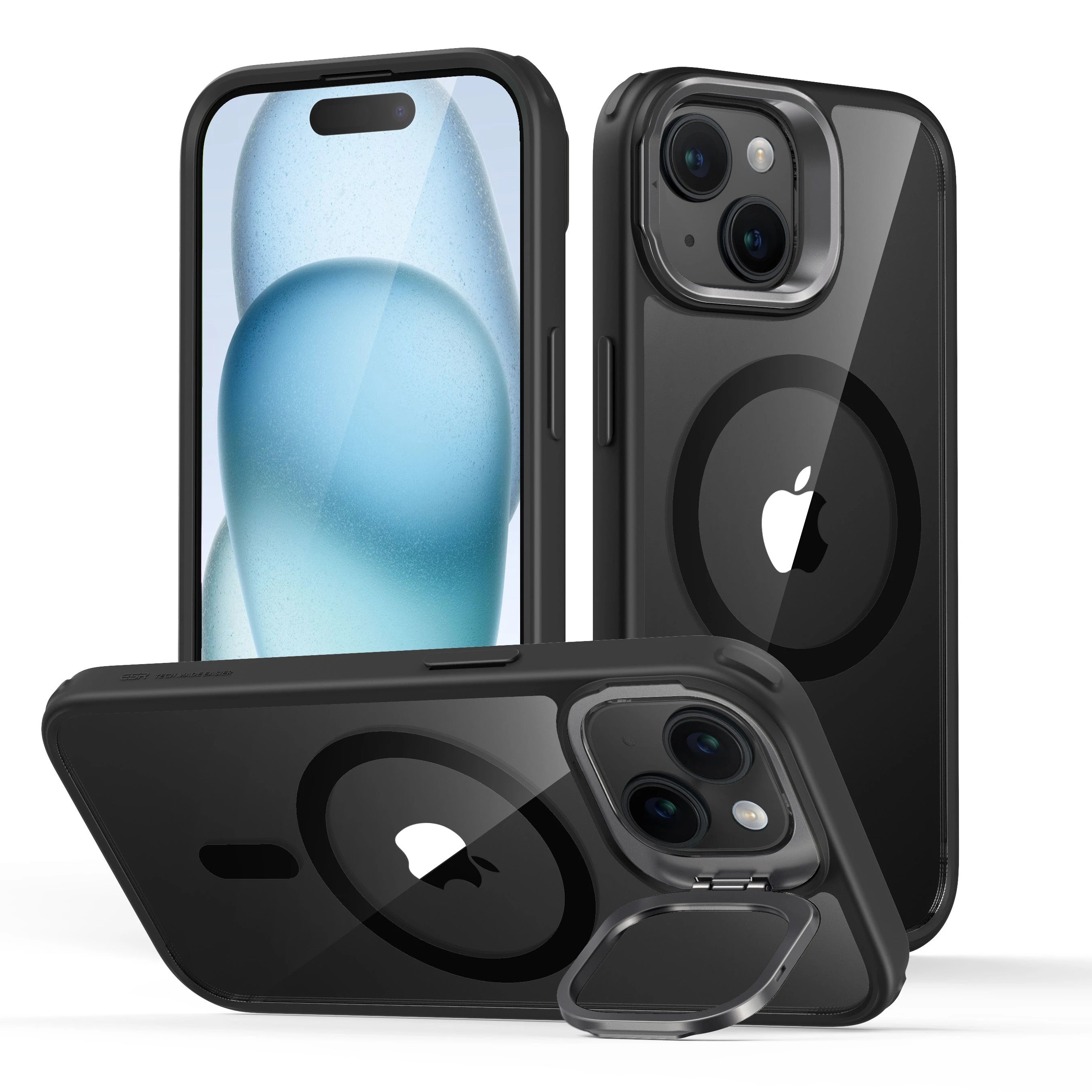 ESR iPhone 15 Classic Hybrid Case with Stash Stand (HaloLock) - Clear Black