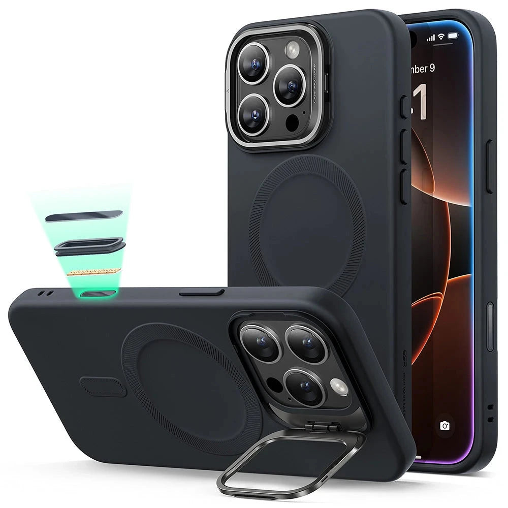 ESR iPhone 16 Pro Cloud Soft Magnetic Case (Camera Control, Stash Stand) - Black