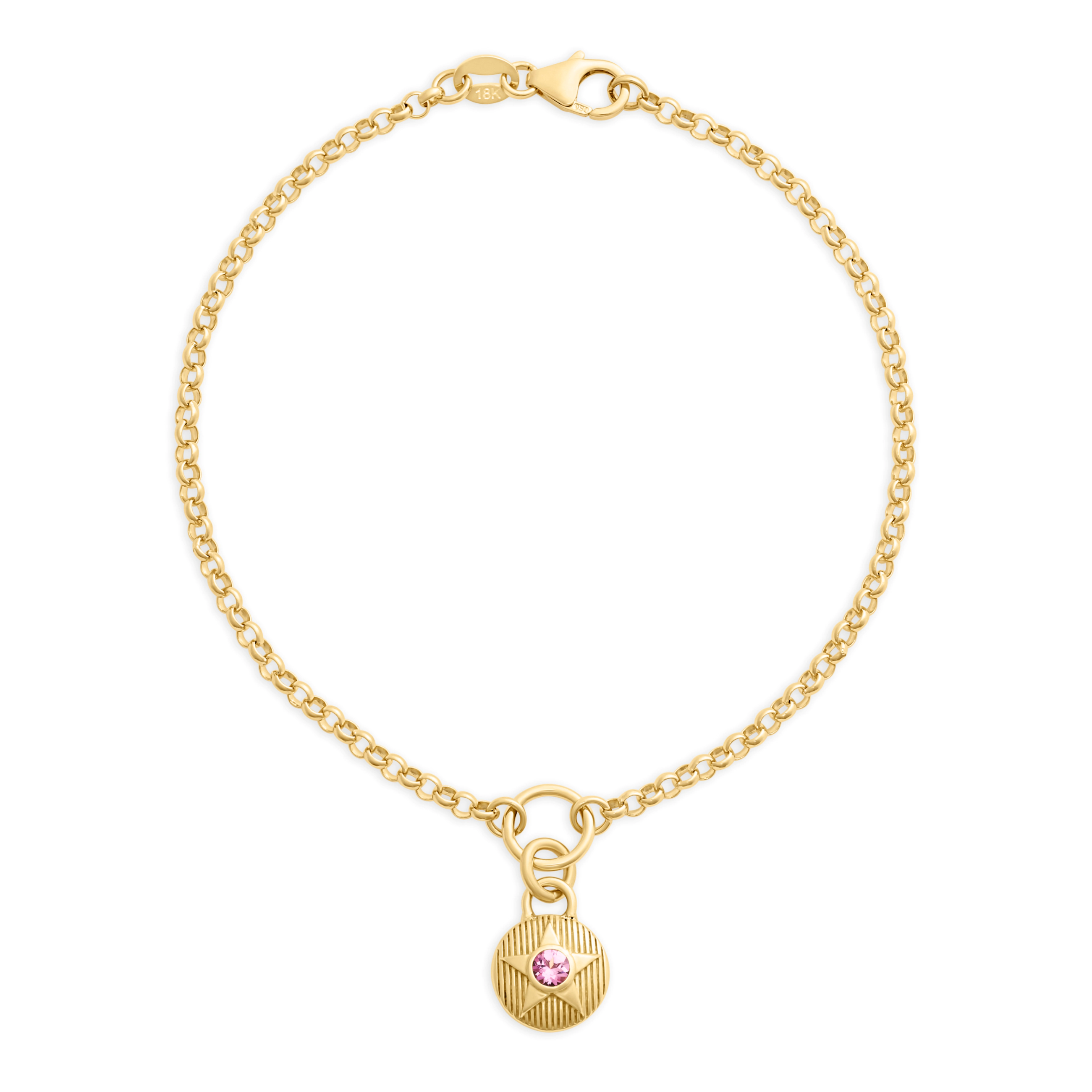 Foundrae Foundation | October Birthday Starstone Small Belcher Bracelet | Pink Tourmaline, Yellow G