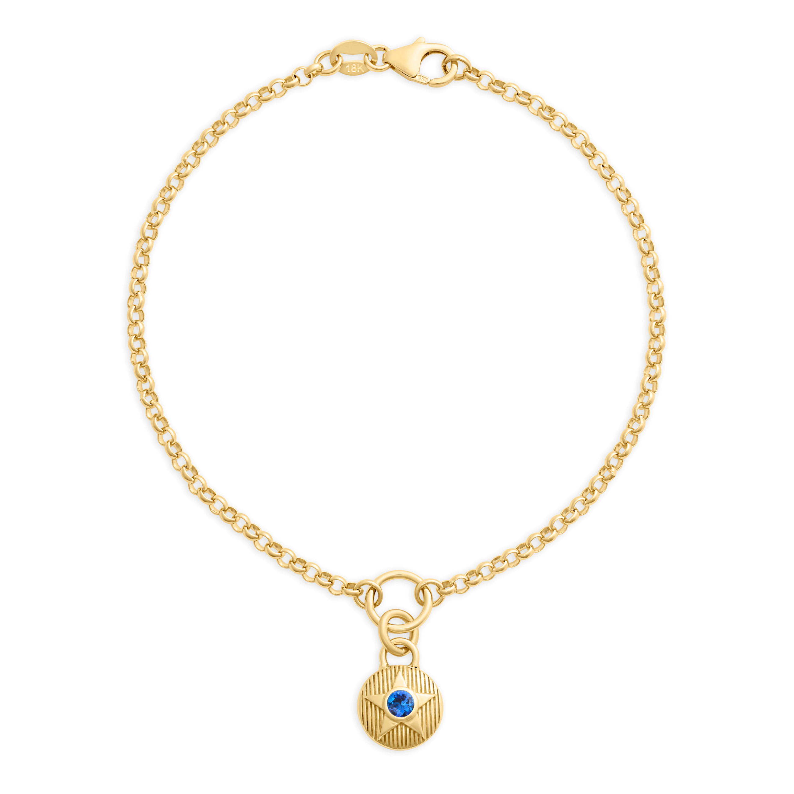 Foundrae Foundation | September Birthday Starstone Small Belcher Bracelet | Blue Sapphire, Yellow G