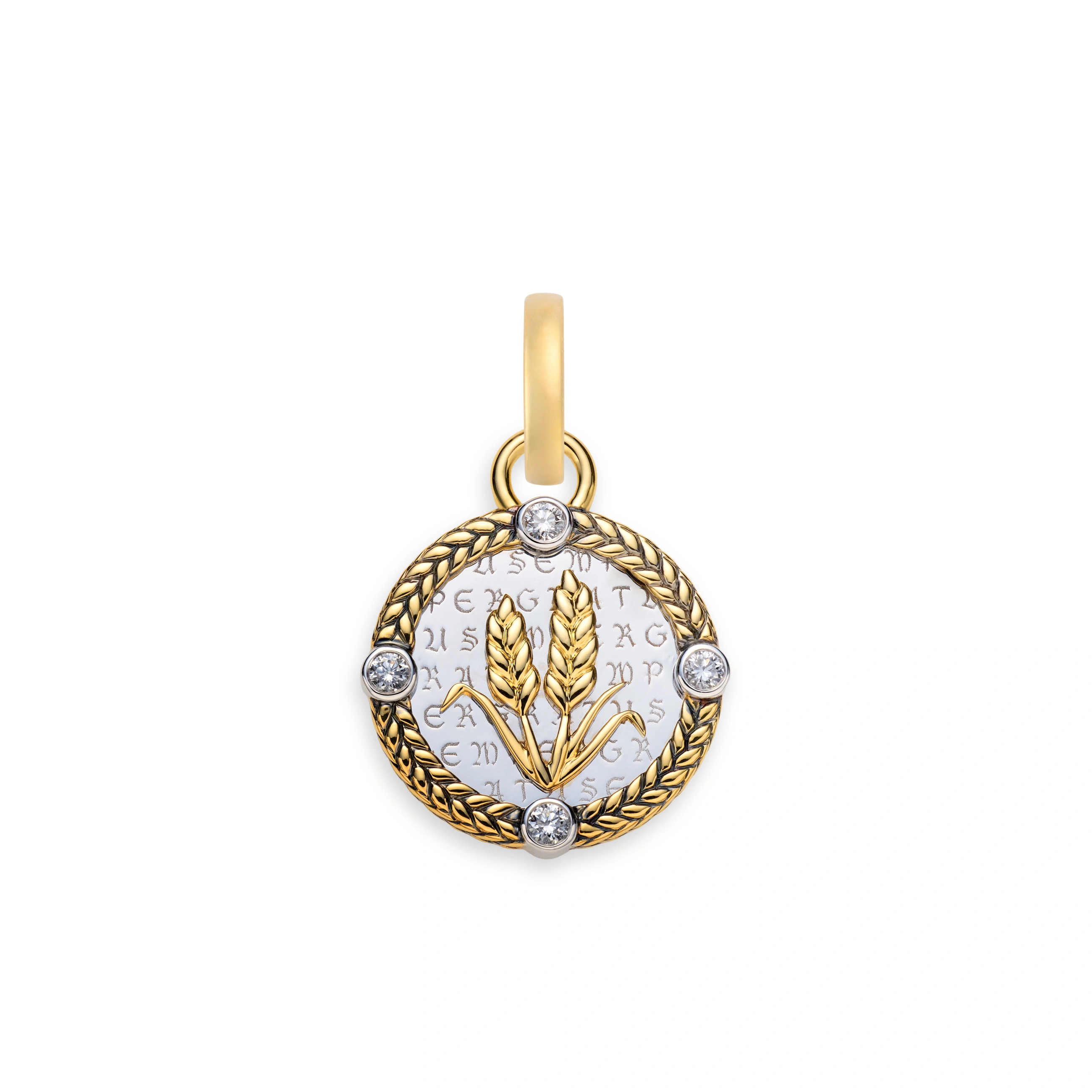 Foundrae Infinite Gratitude | Braided Wheat Baby Medallion | Diamonds, Mixed Gold