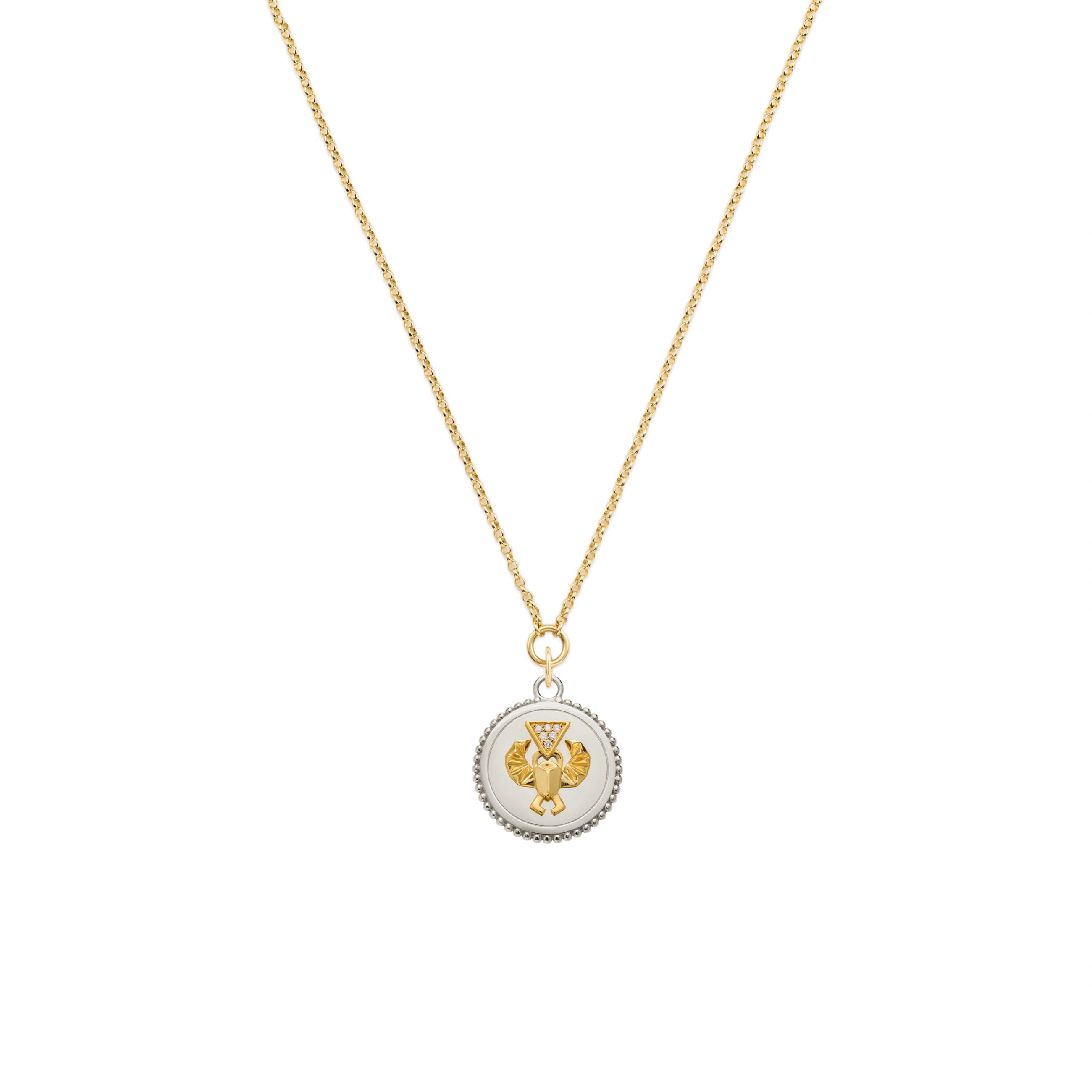 Foundrae Protection | Small Belcher Necklace | Diamonds, Mixed Gold