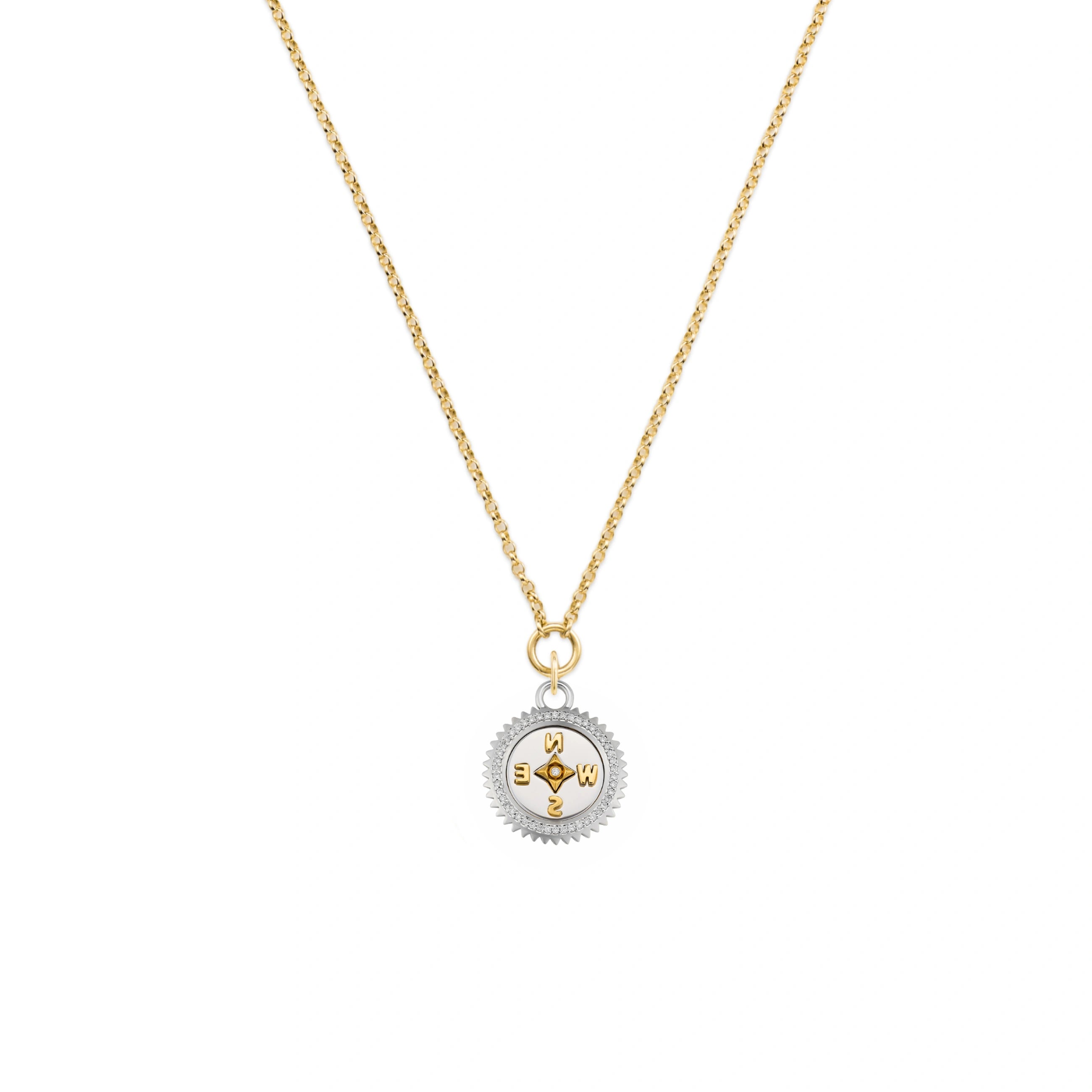 Foundrae Internal Compass | Small Belcher Necklace | Diamonds, Mixed Gold
