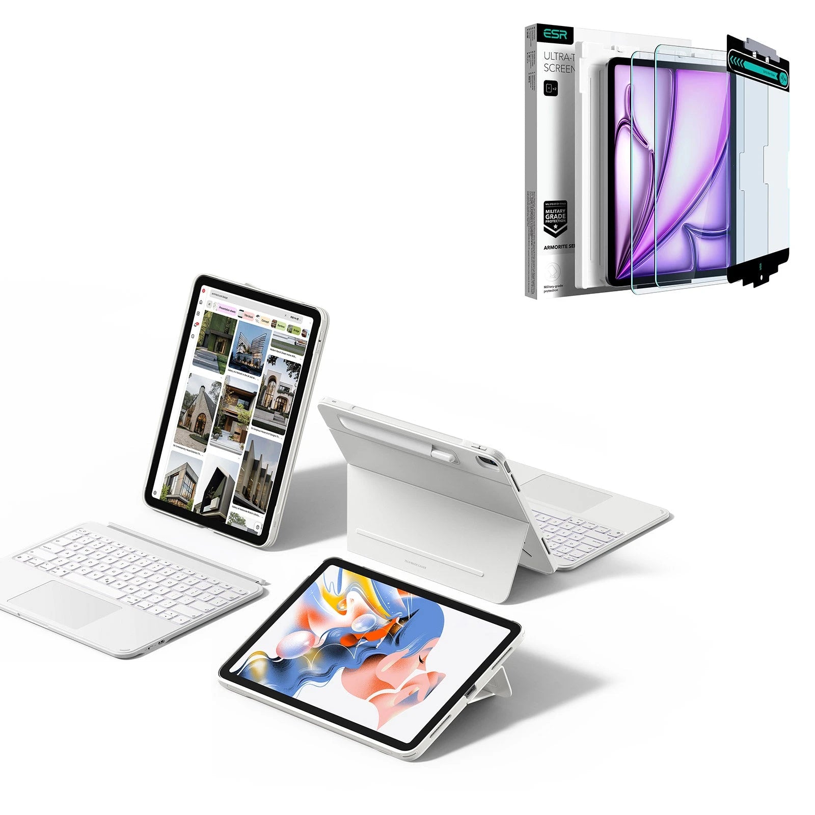 ESR iPad Pro 13" (M5) 2025 Shift Keyboard Case (Detachable) Protection Bundle- US Layout - Whi
