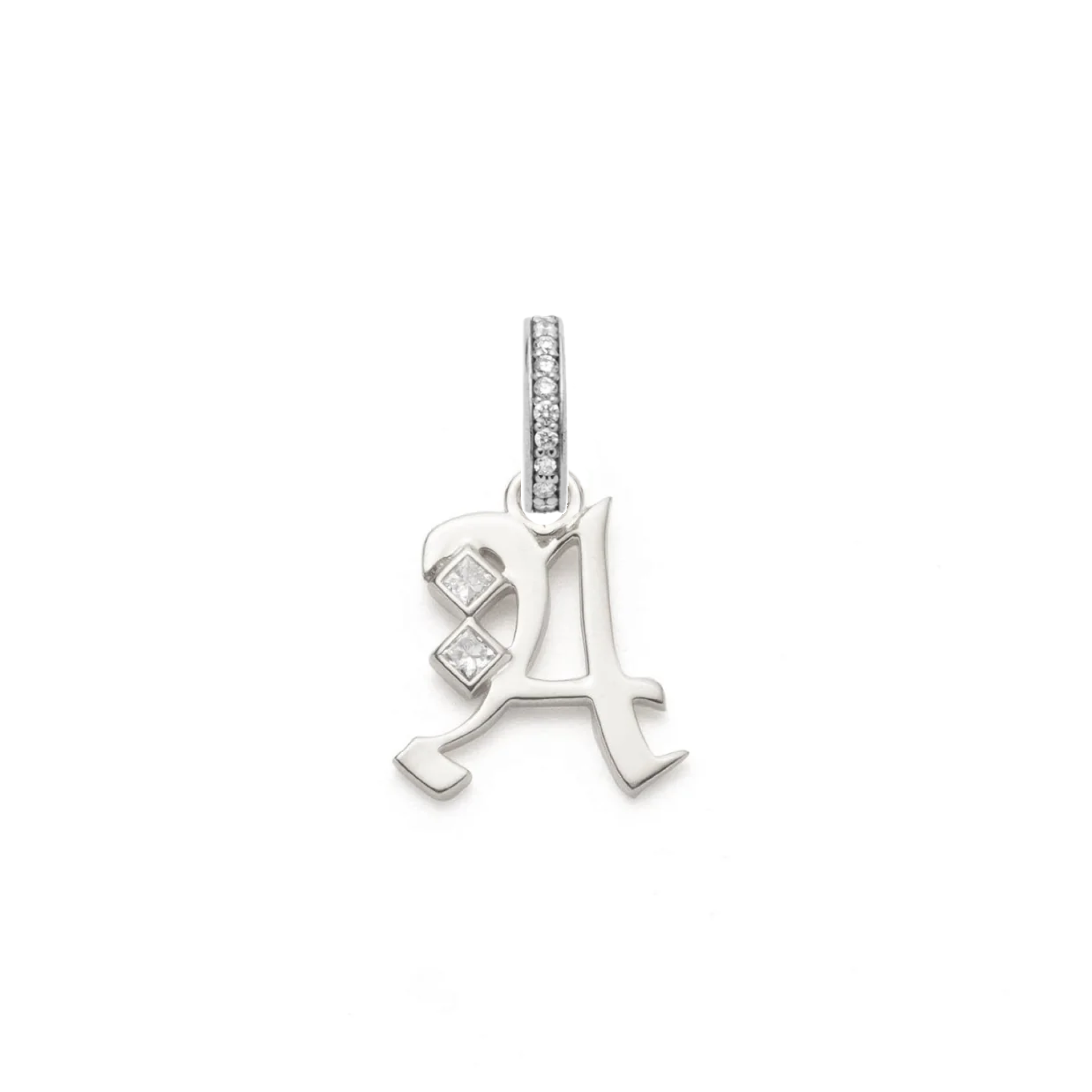 Foundrae Personalized - Foundation | Square Cut Diamond Initial Pendant | Diamonds, White Gold