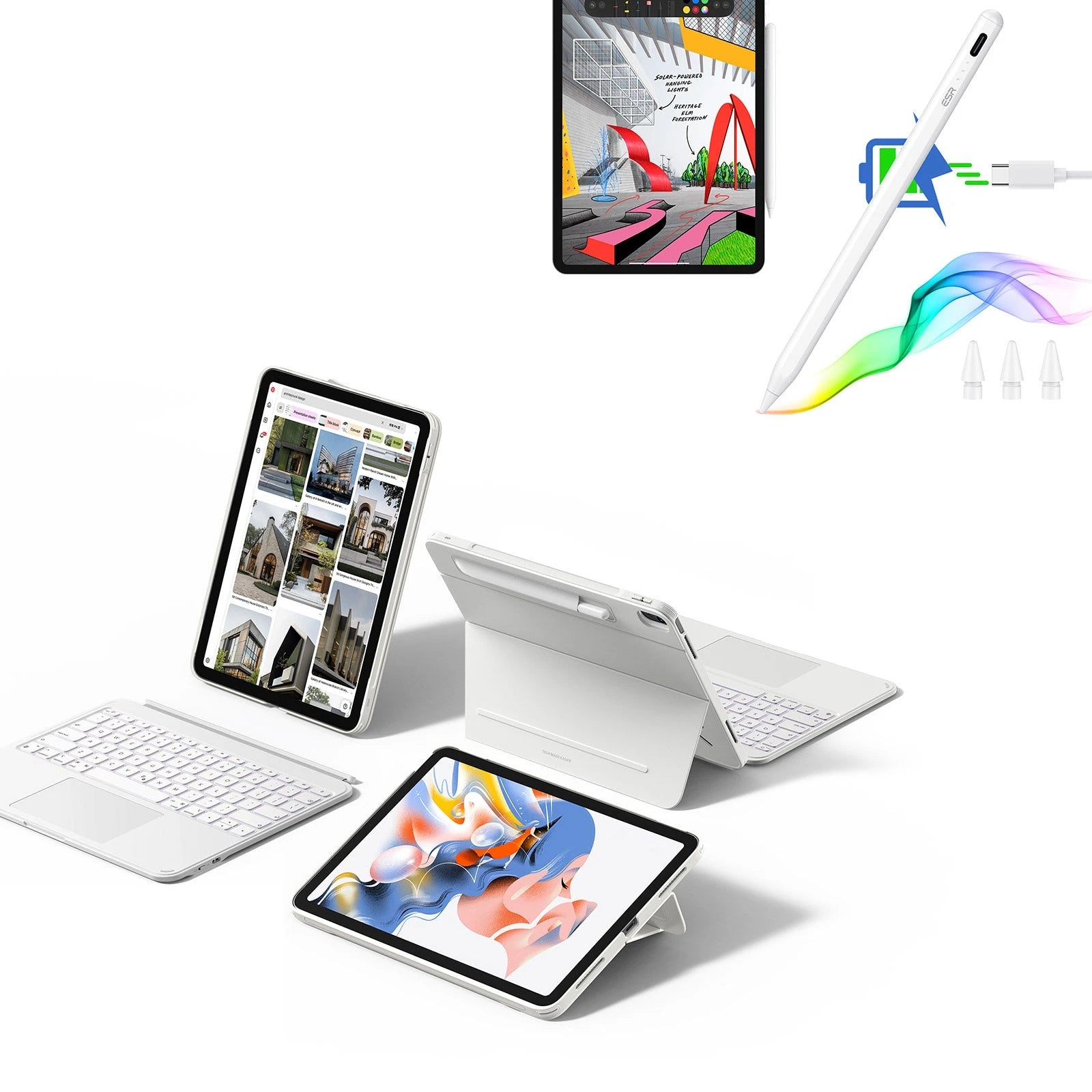 ESR iPad Air 13" (M2) 2024 Shift Keyboard Case (Detachable) With Pencil Bundle-US Layout - Whi