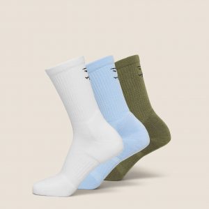 Gymshark Performance Crew Socks 3pk - White/Tranquil Blue/Grounded Green