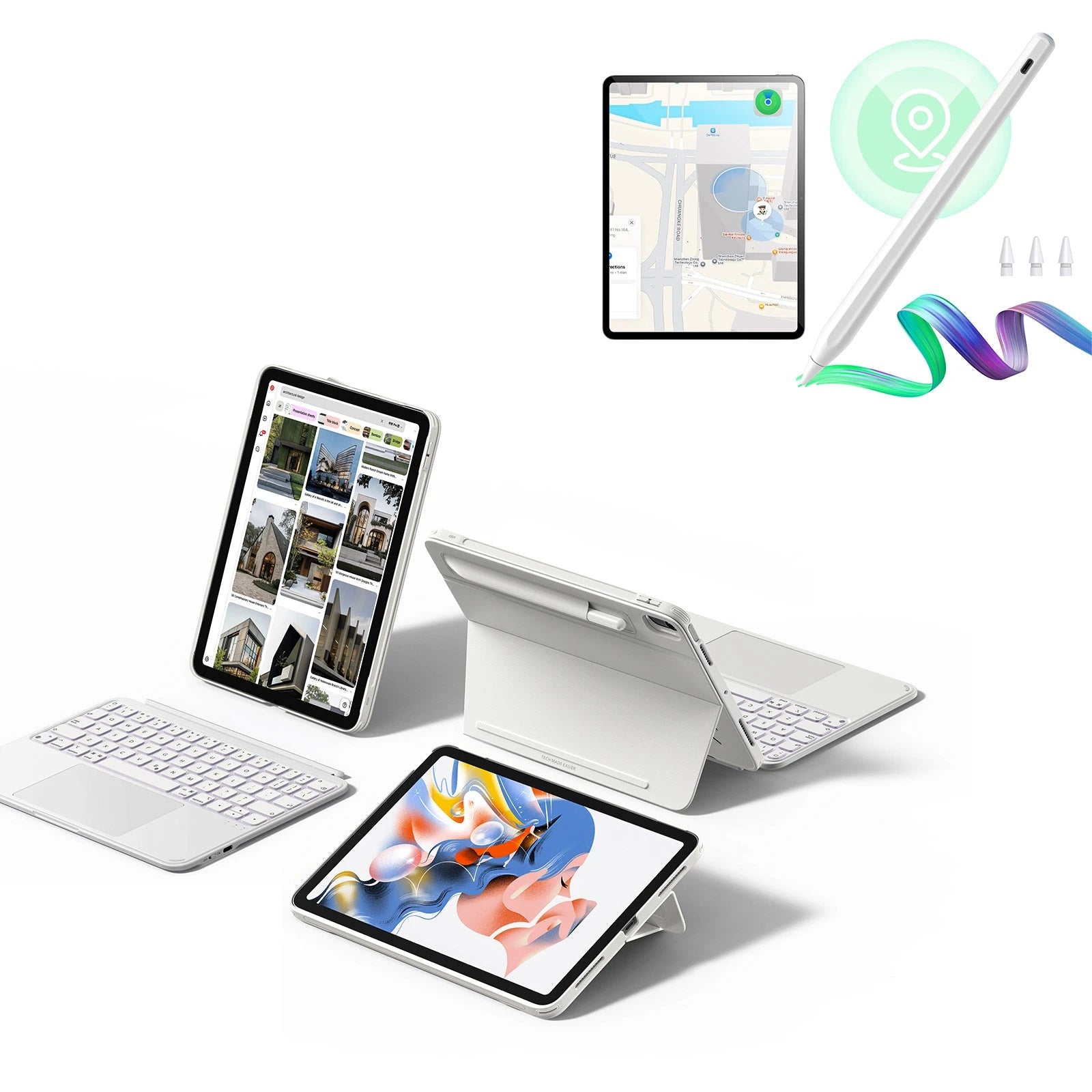 ESR iPad 10th Gen Shift Keyboard Case (Detachable) With Geo Pencil Bundle- US Layout-White