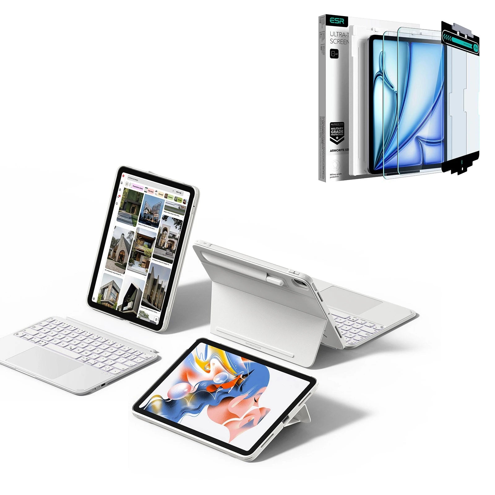 ESR iPad Air 11" (M3) 2025 Shift Keyboard Case (Detachable) Protection Bundle -US Layout-White