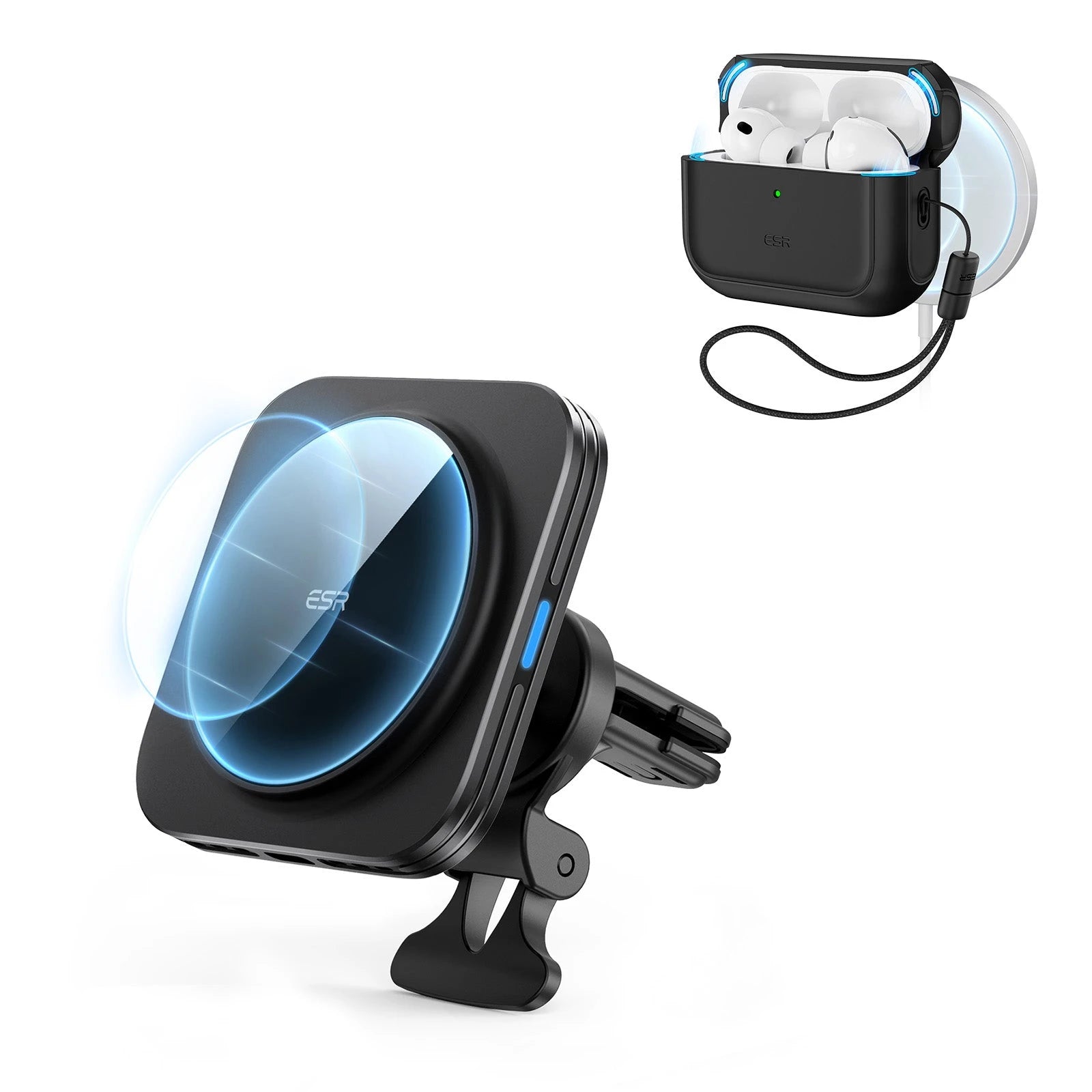 ESR Magnetic Wireless Car Charger and AirPods Pro 3 Orbit Case Bundle-Black