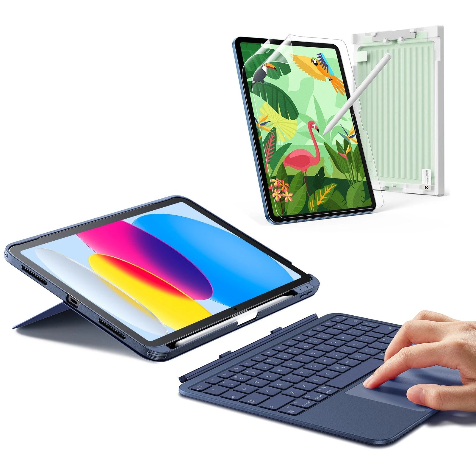 ESR iPad 11" (A16) 2025 Flex Keyboard Case (Detachable) Paper-Feel Bundle - US Layout-Blue