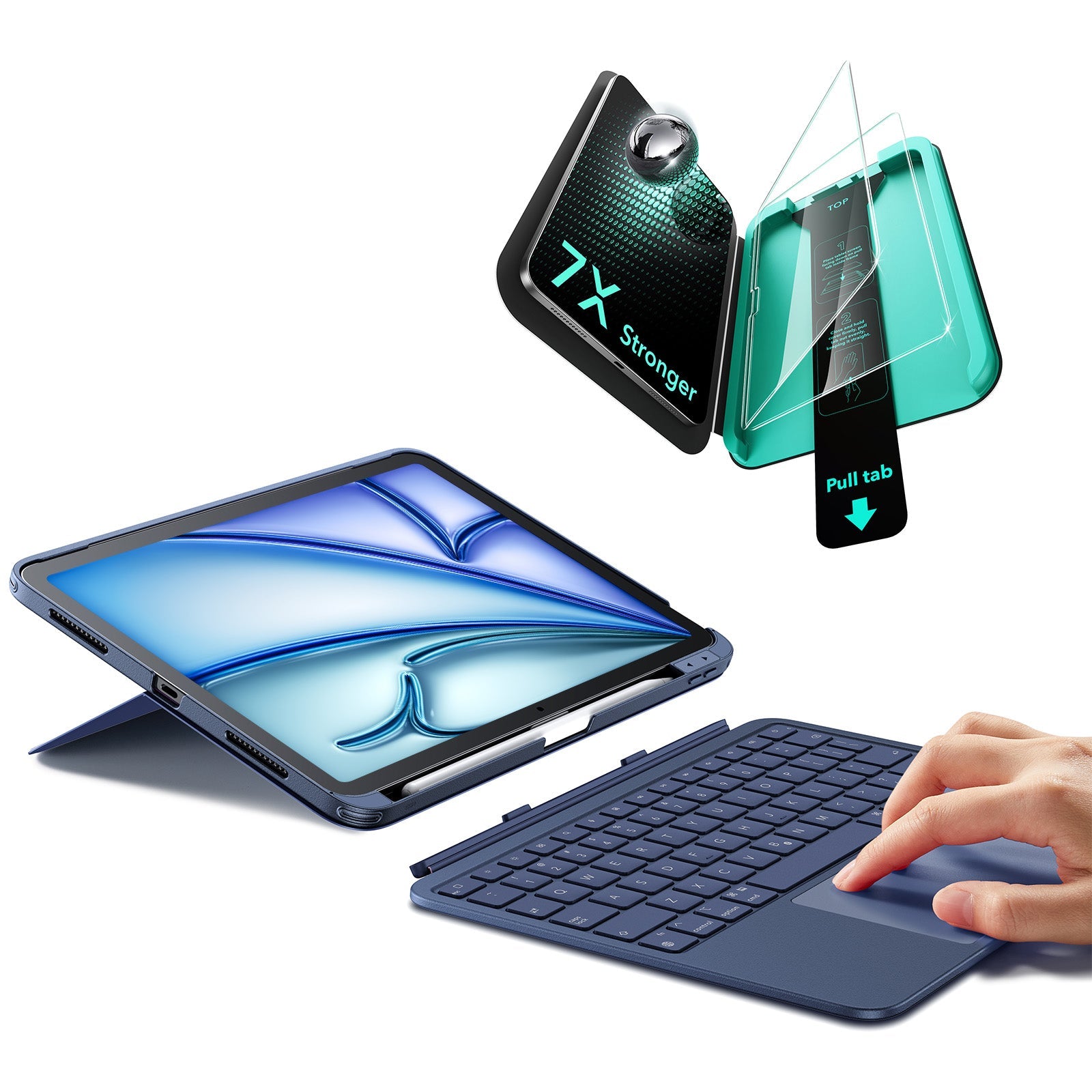 ESR iPad 11" (A16) 2025 Flex Keyboard Case (Detachable) Protection Bundle - US Layout-Blue