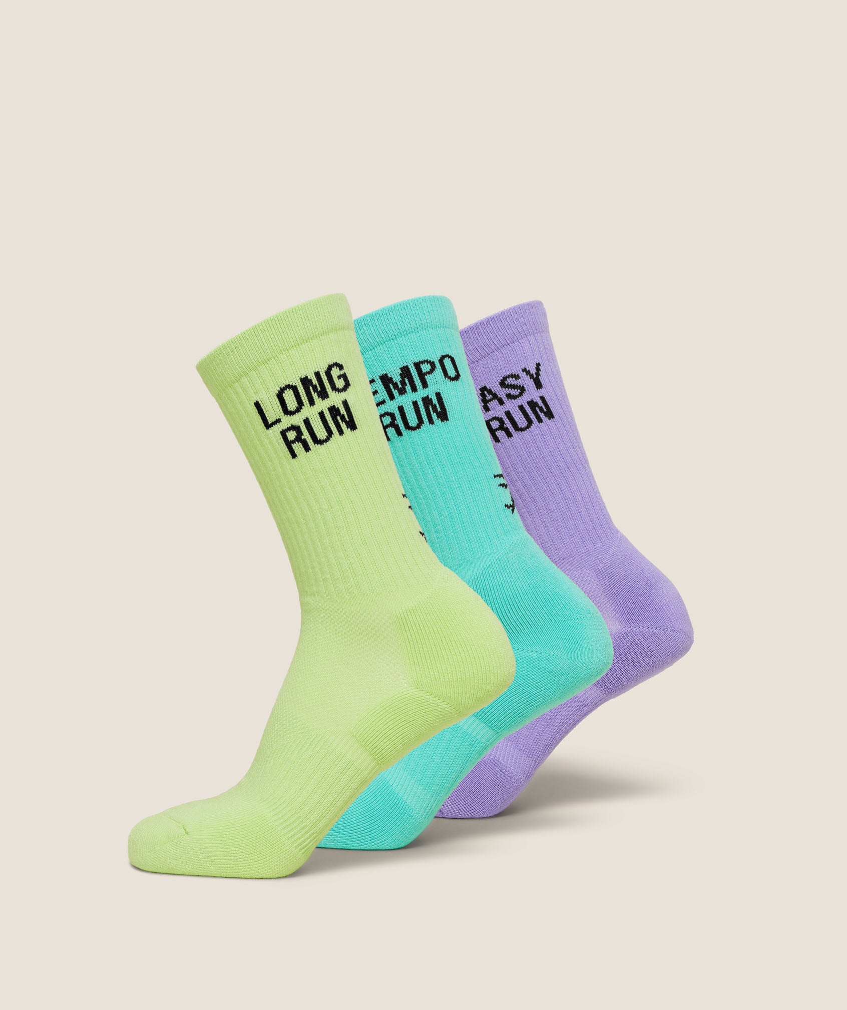 Gymshark Running Graphic Performance Crew Sock 3pk - Pace Green/Pace Purple/Interval Blue