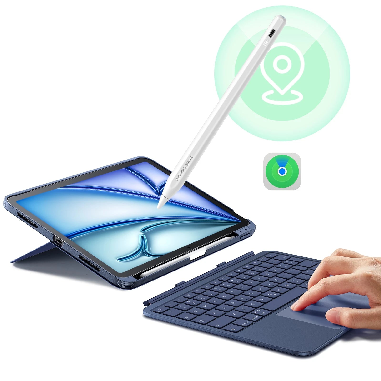 ESR iPad Air 11" (M2) 2024 Flex Keyboard Case (Detachable) Pencil Bundle- US Layout-Blue
