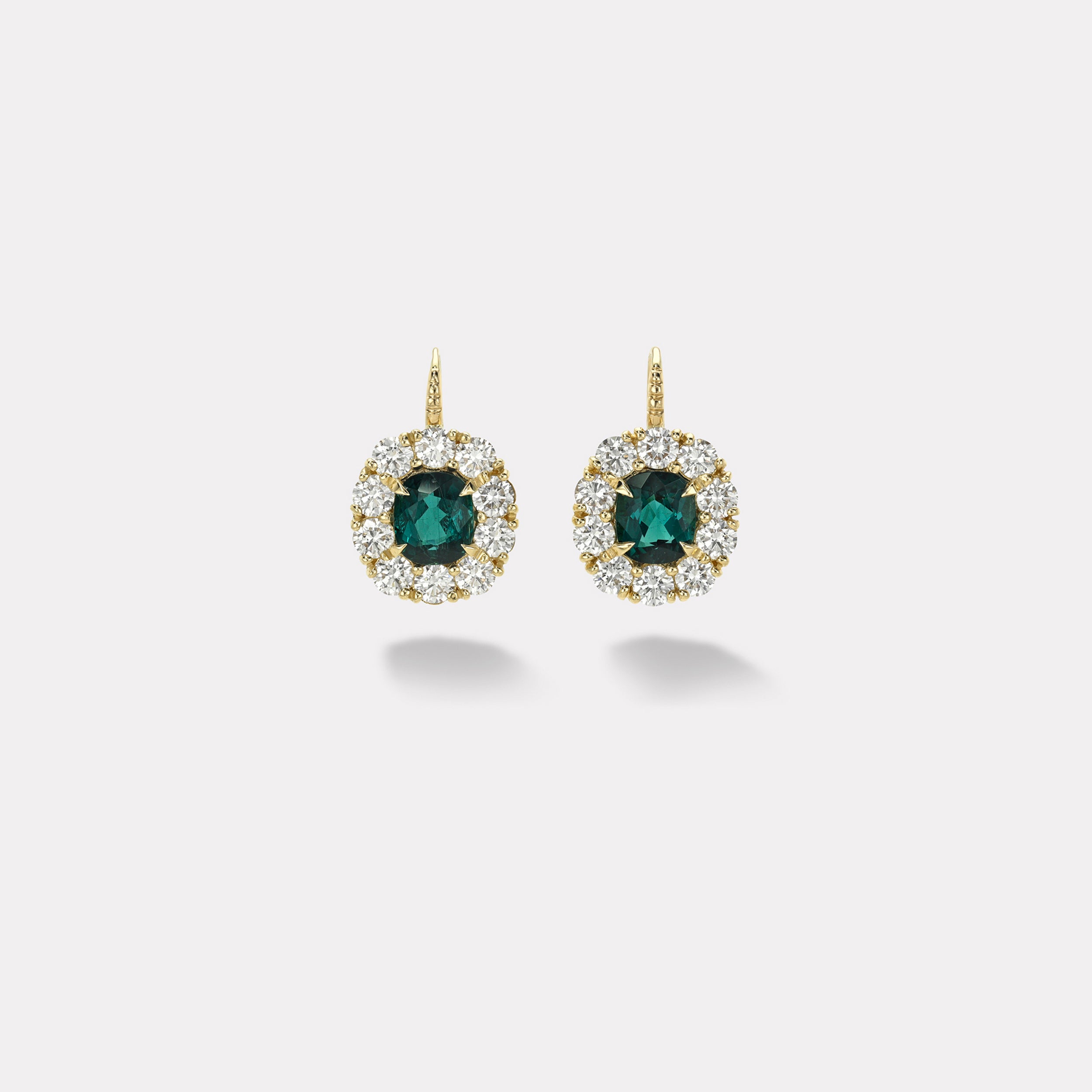 Retrouvai 3.94ct Cushion Indicolites with Diamond Halo Heirloom Bezel Earrings