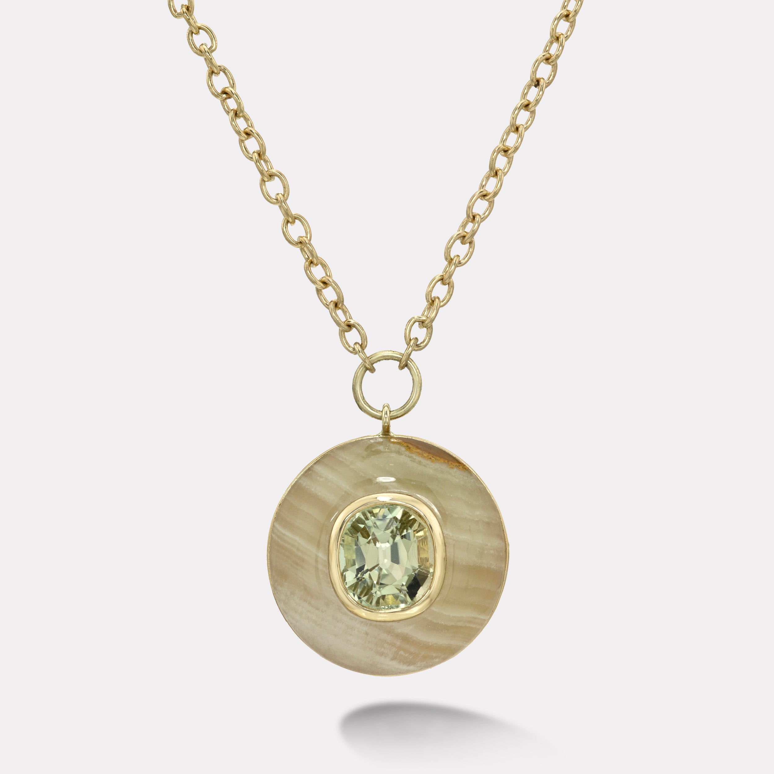 Retrouvai 5.56ct Oval Champagne Tourmaline in Green Onyx Lollipop Pendant