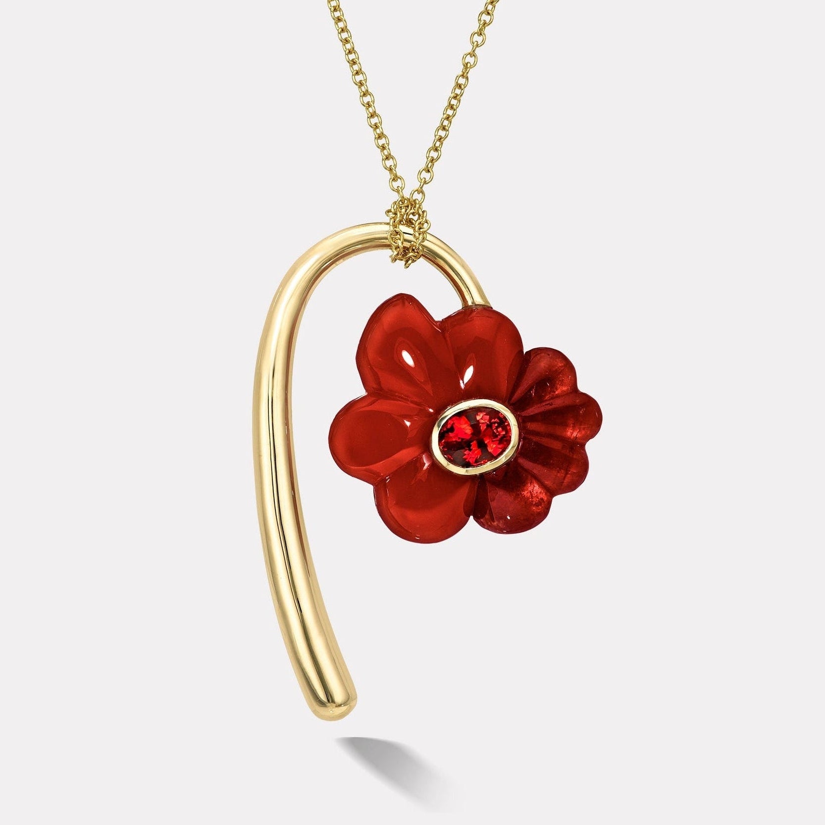 Retrouvai Large Flora Pendant with a 2.32ct Spessartite Garnet in Carnelian and Spessartite Garnet