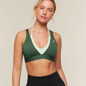 Gymshark Double Layer Medium Support Sports Bra - Earth Green/Sprint Green