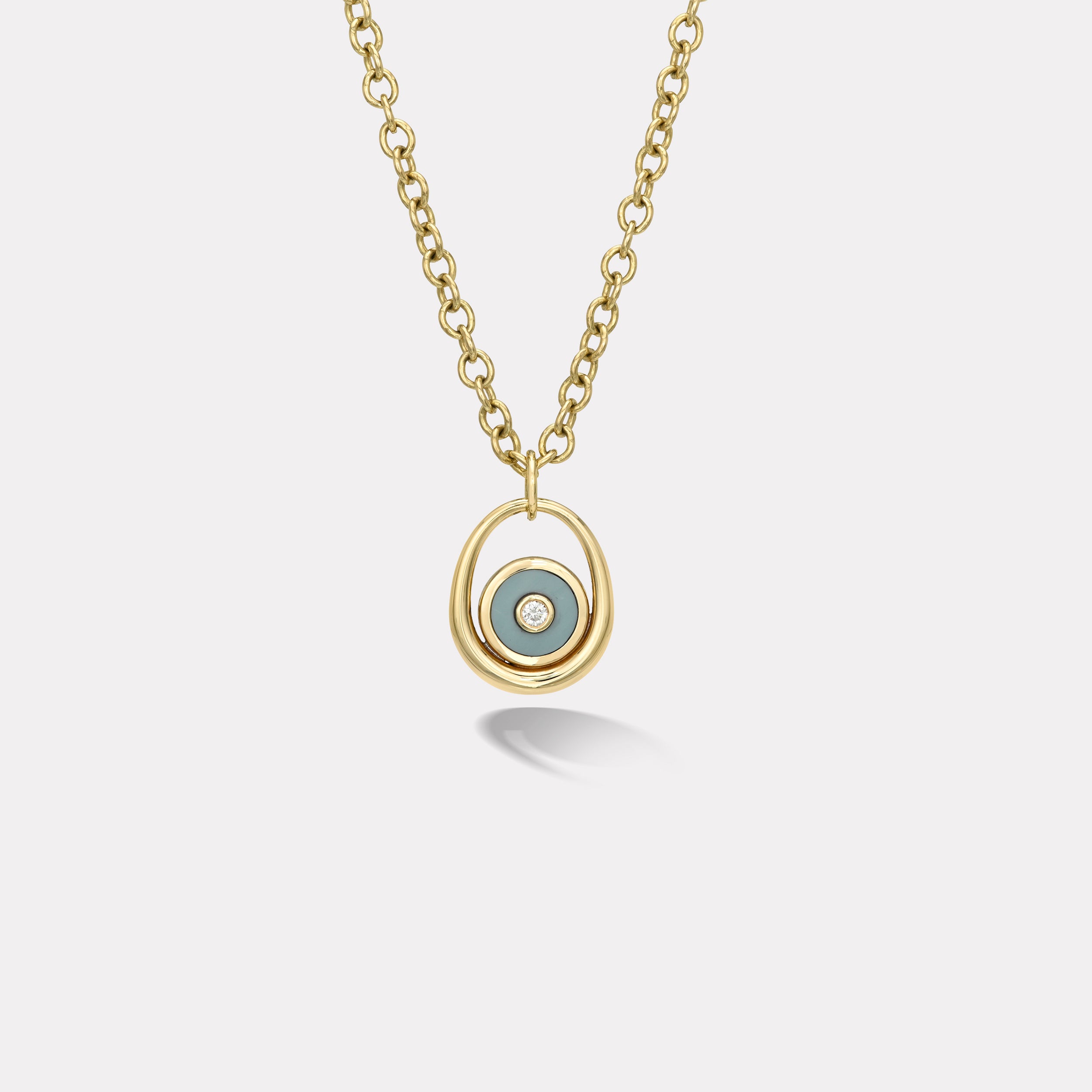 Retrouvai Midi Compass Pendant with Milky Turquoise on a 16" Thick Rolo