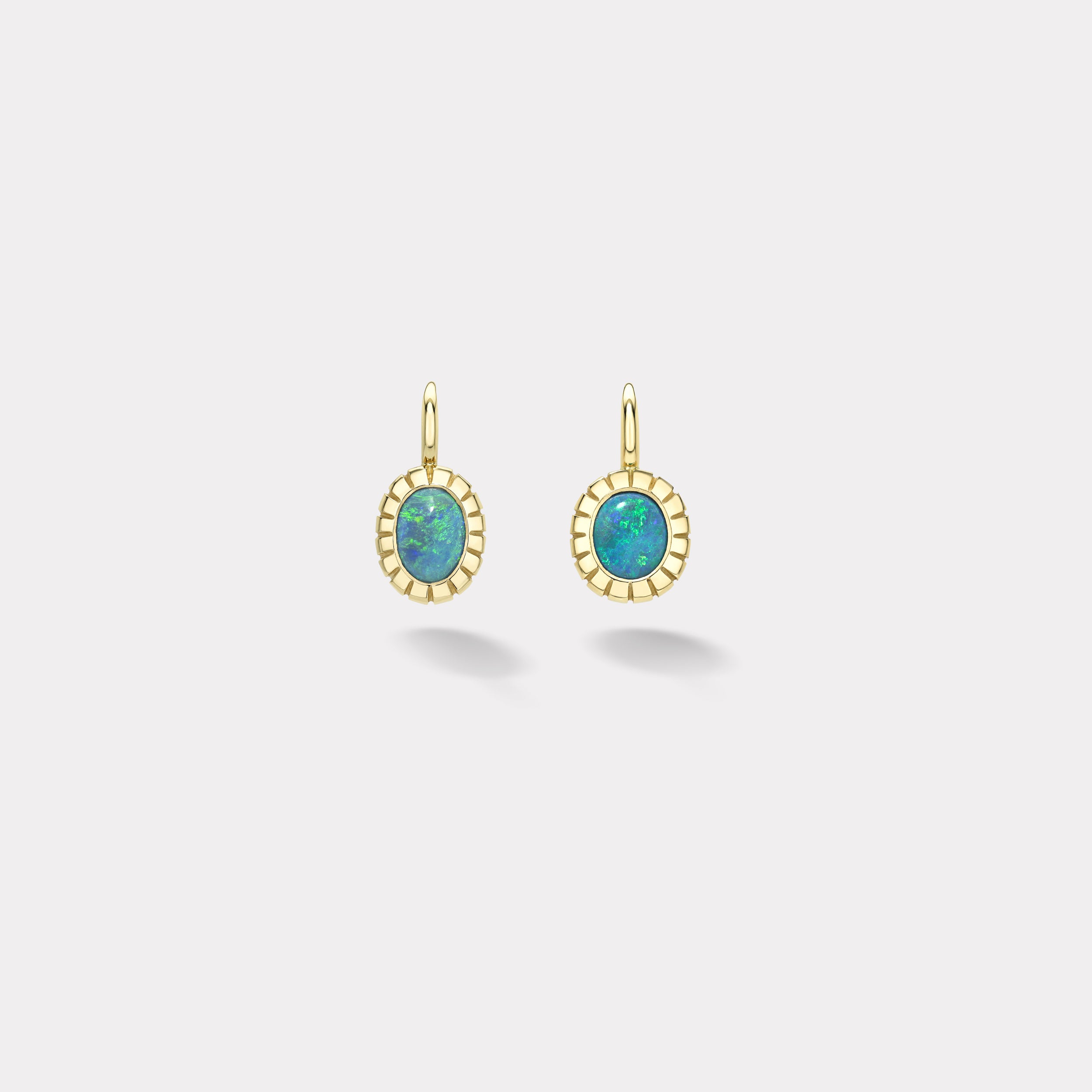 Retrouvai 1.83ct Oval Mismatched Australian Opals Heirloom Bezel Earrings