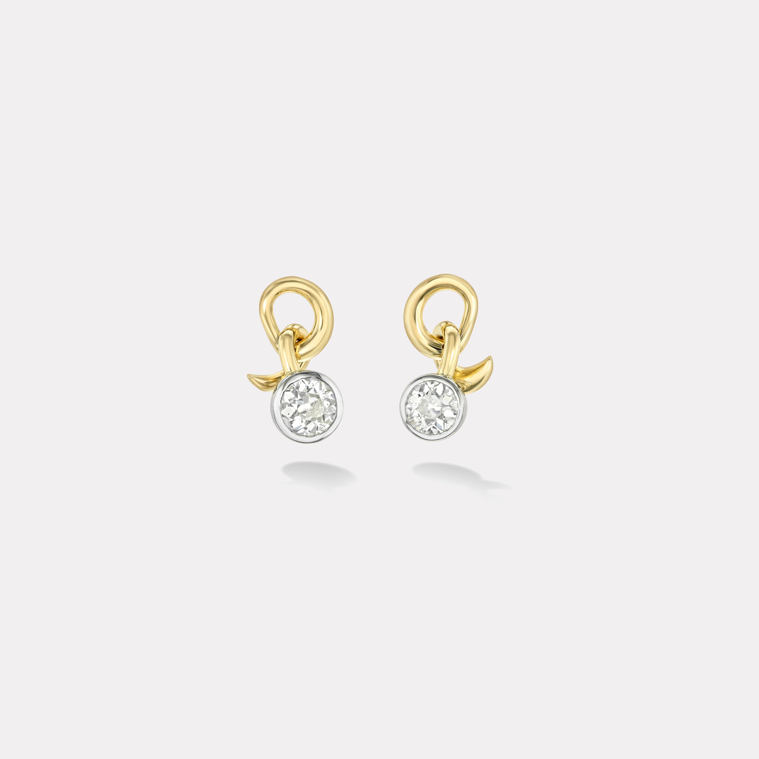 Retrouvai 3.42ct Old Euro Asymmetrical Diamond Vein Earrings