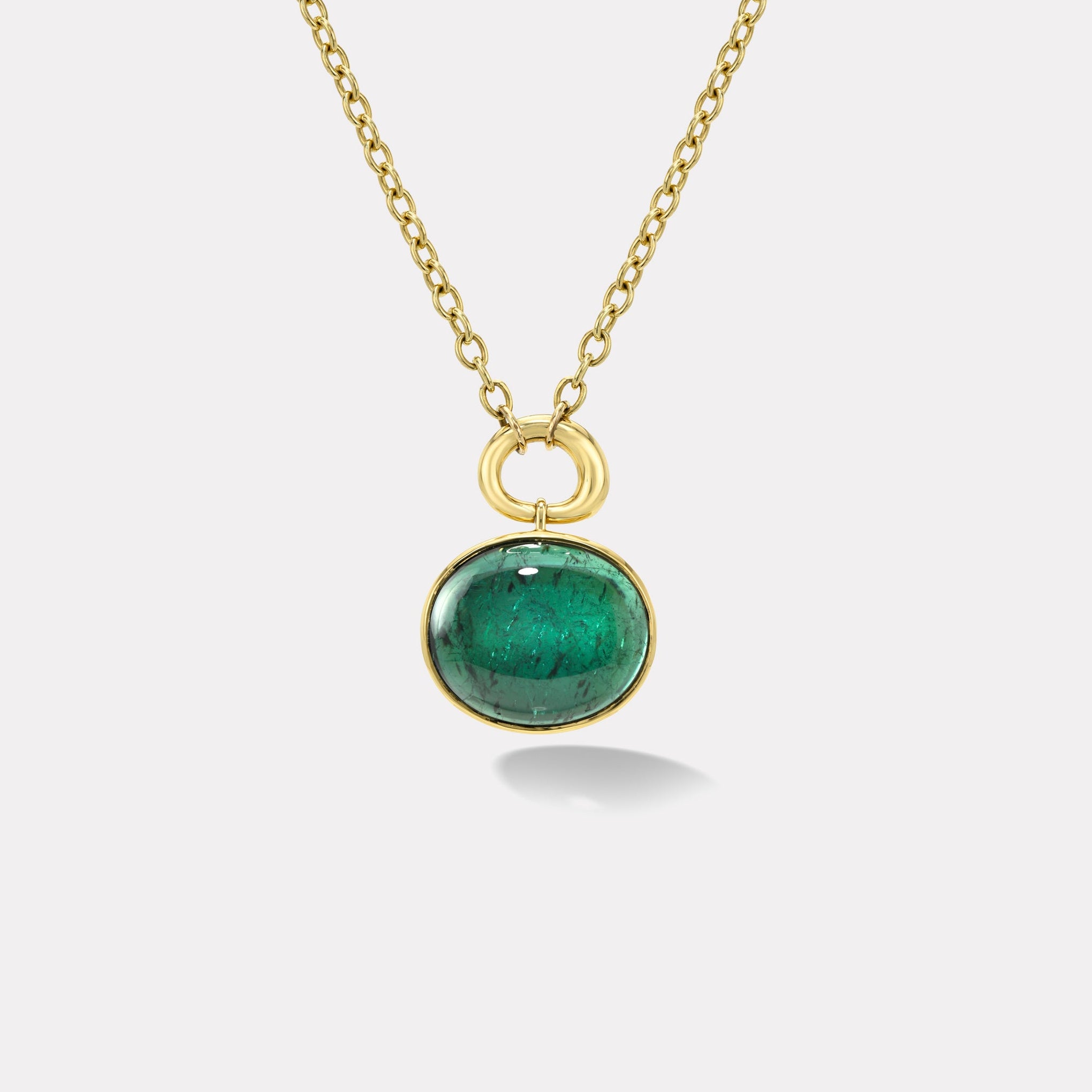 Retrouvai 20.48ct Cabochon Oval Green Tourmaline Vein Pendant