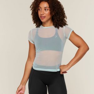 Gymshark Hybrid Mesh T-Shirt - Serene Blue